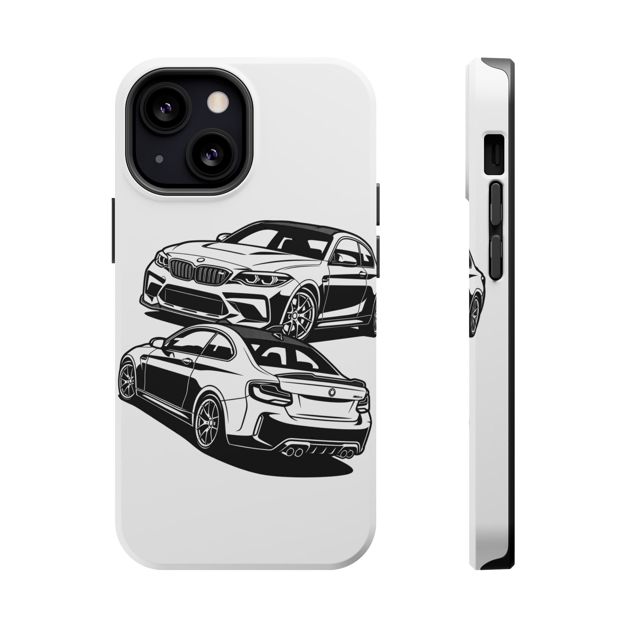 Magnetic Impact-Resistant Phone Case — Black/White Sports Coupe