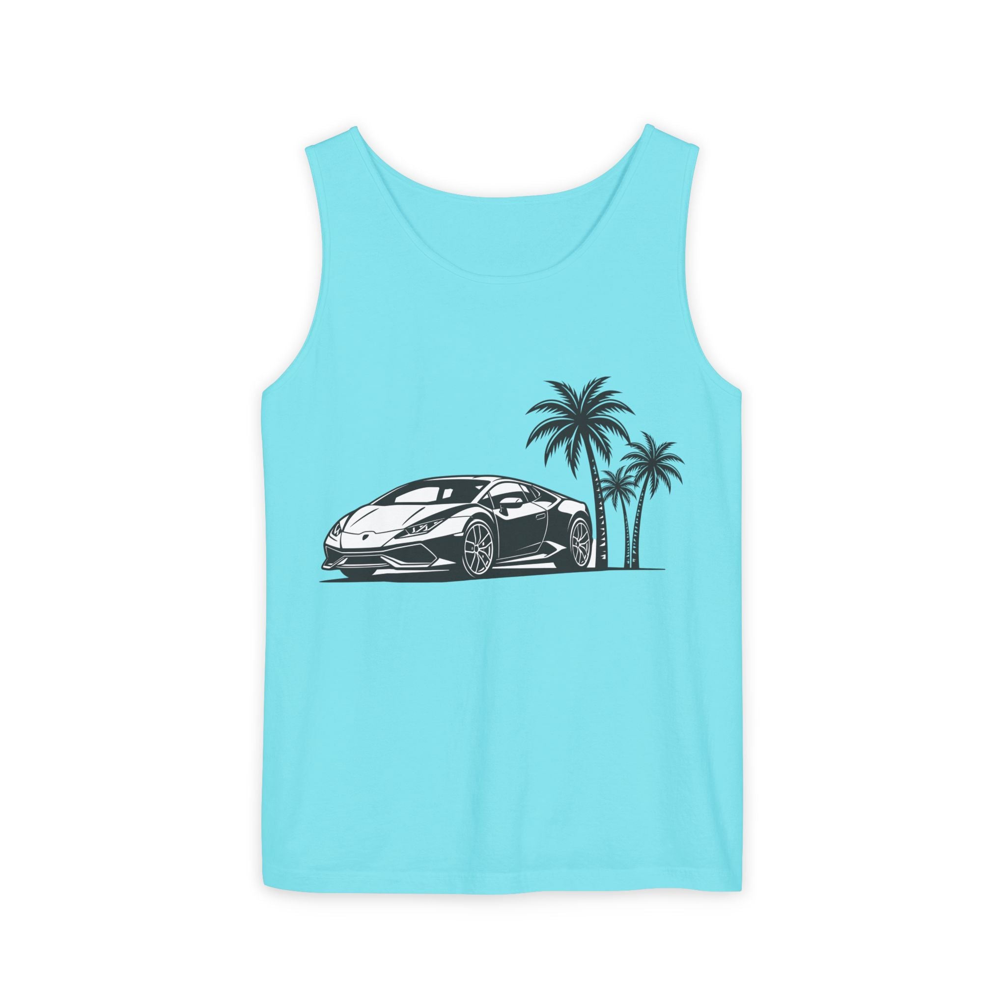 Unisex Garment-Dyed Tank Top — Supercar/Palm Trees