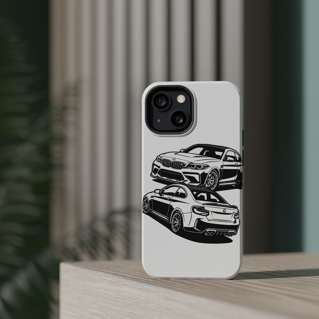 Magnetic Impact-Resistant Phone Case — Black/White Sports Coupe