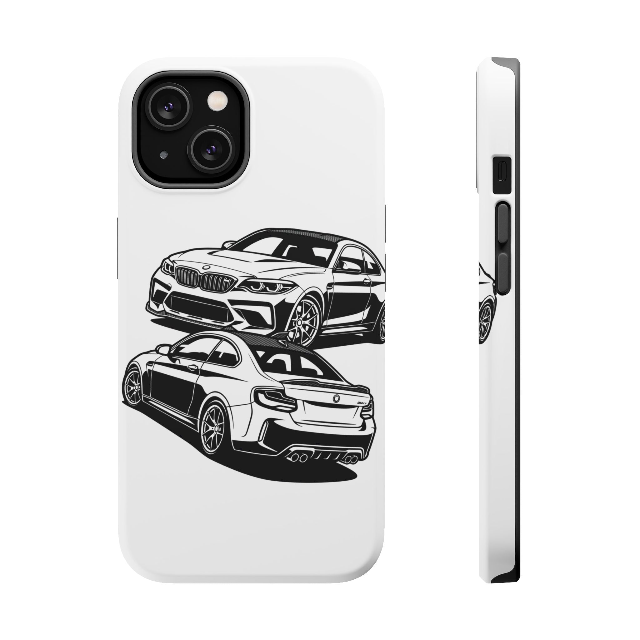 Magnetic Impact-Resistant Phone Case — Black/White Sports Coupe