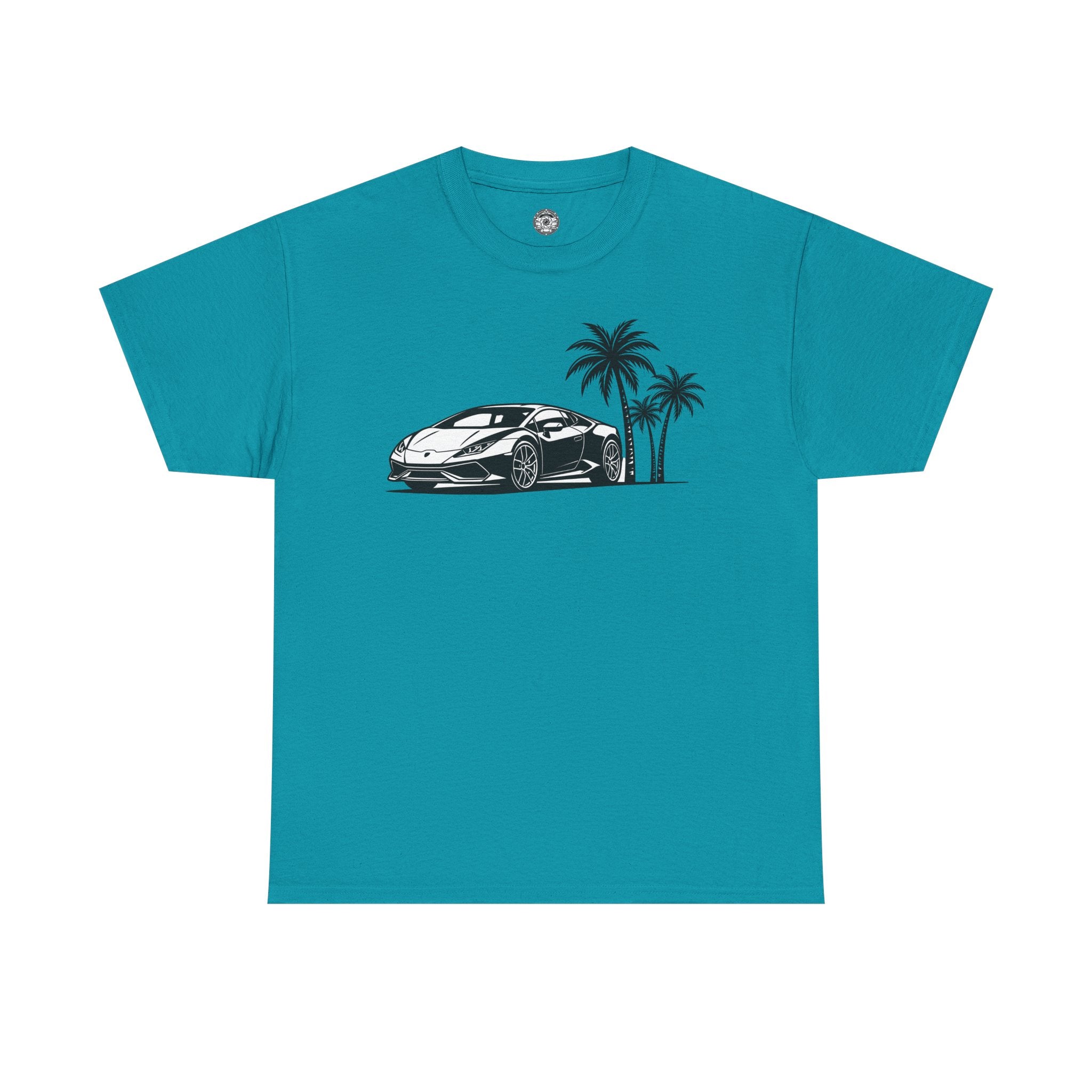 Unisex Heavy Cotton Tee — Supercar/Palm Trees