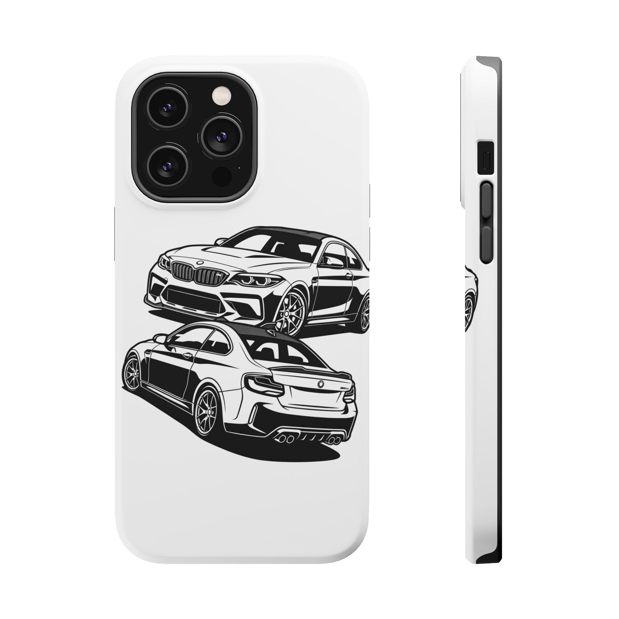 Magnetic Impact-Resistant Phone Case — Black/White Sports Coupe