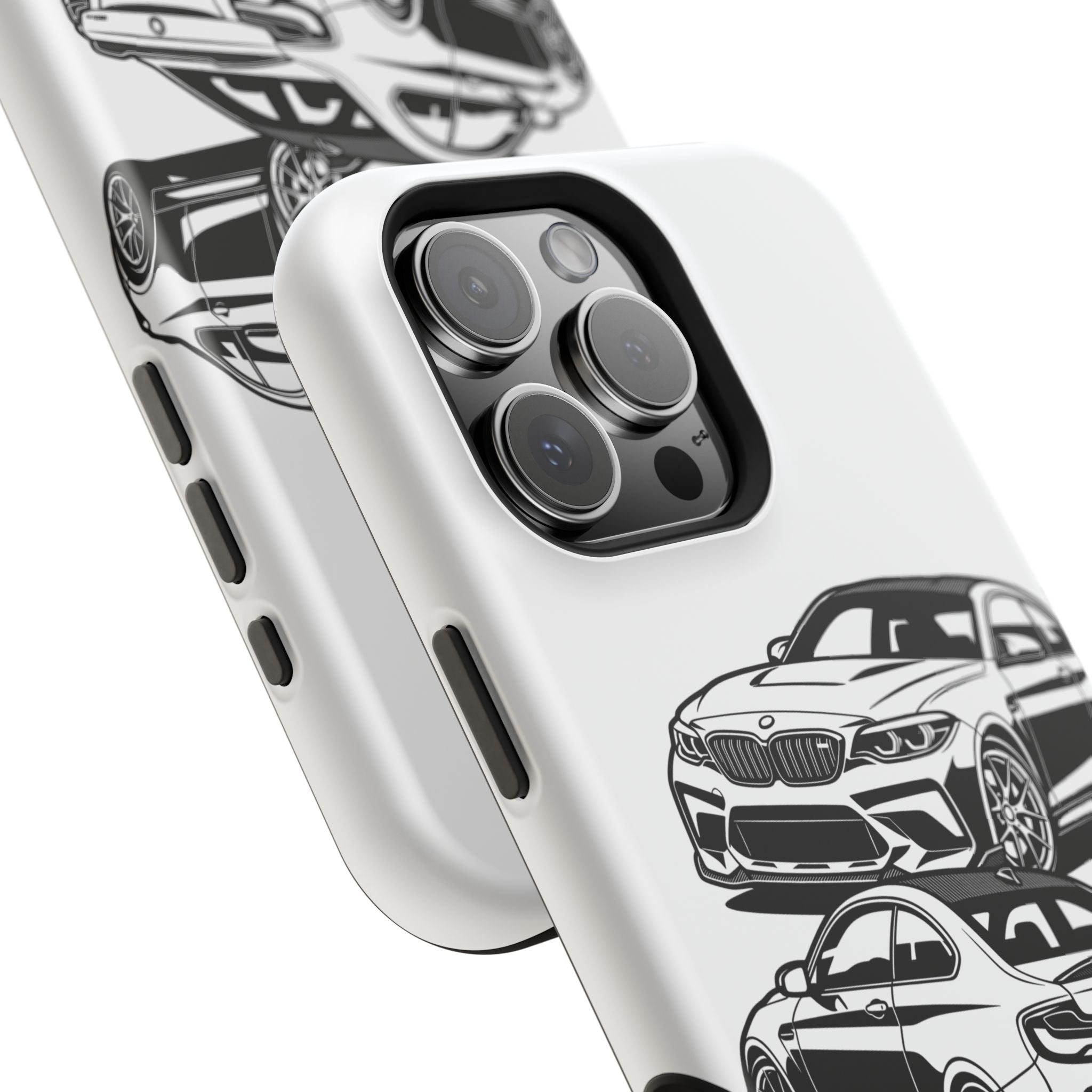 Magnetic Impact-Resistant Phone Case — Black/White Sports Coupe