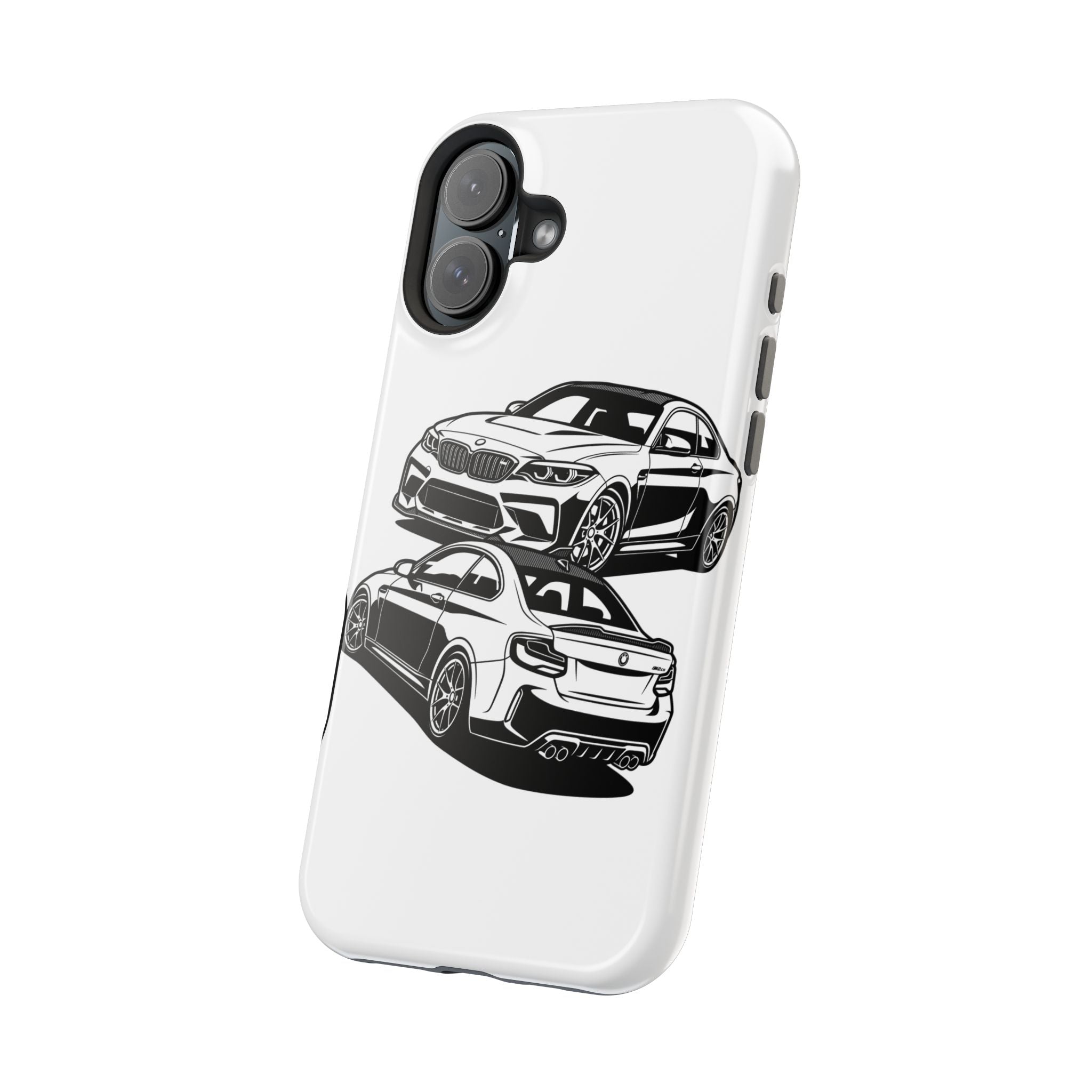 Magnetic Impact-Resistant Phone Case — Black/White Sports Coupe