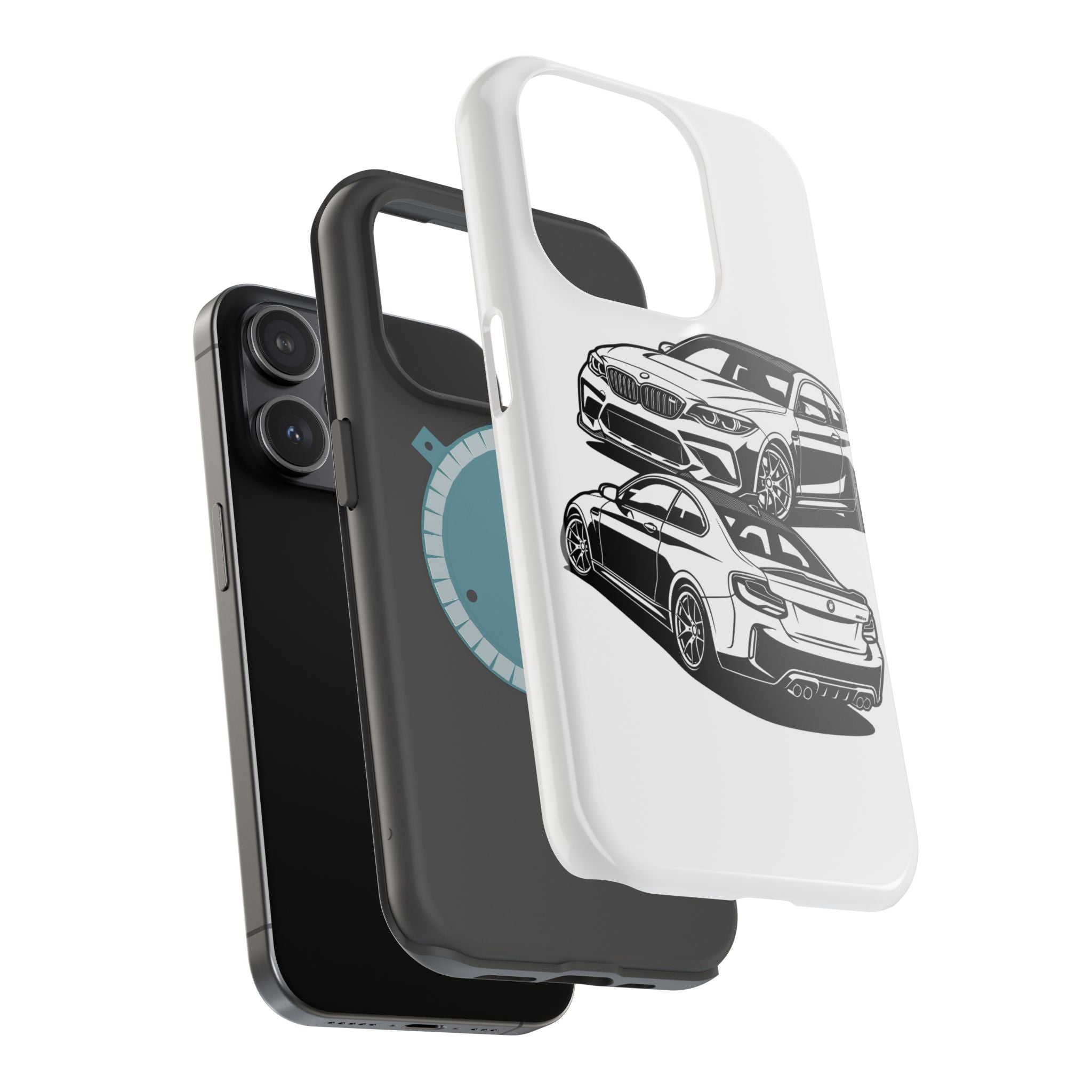 Magnetic Impact-Resistant Phone Case — Black/White Sports Coupe