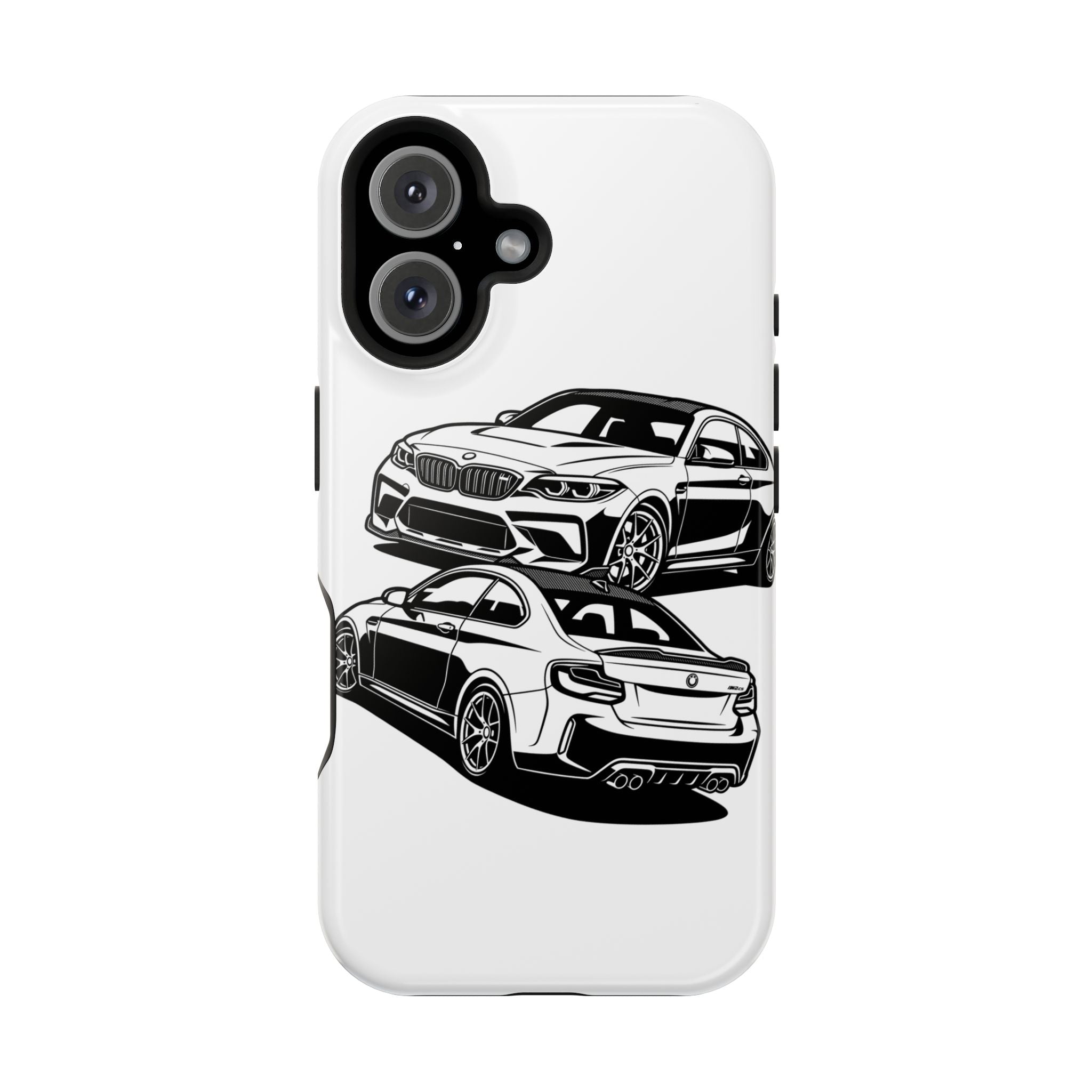 Magnetic Impact-Resistant Phone Case — Black/White Sports Coupe
