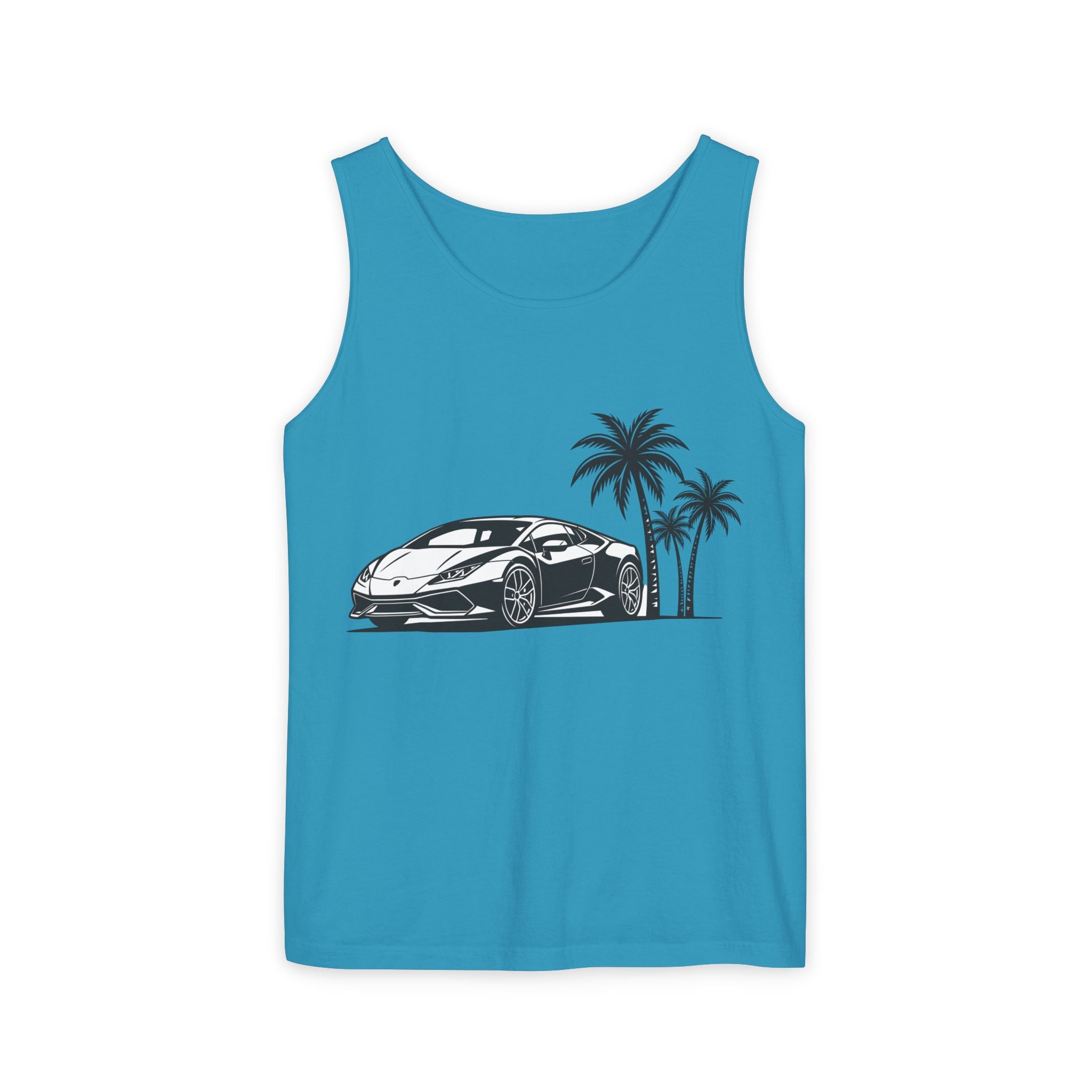 Unisex Garment-Dyed Tank Top — Supercar/Palm Trees