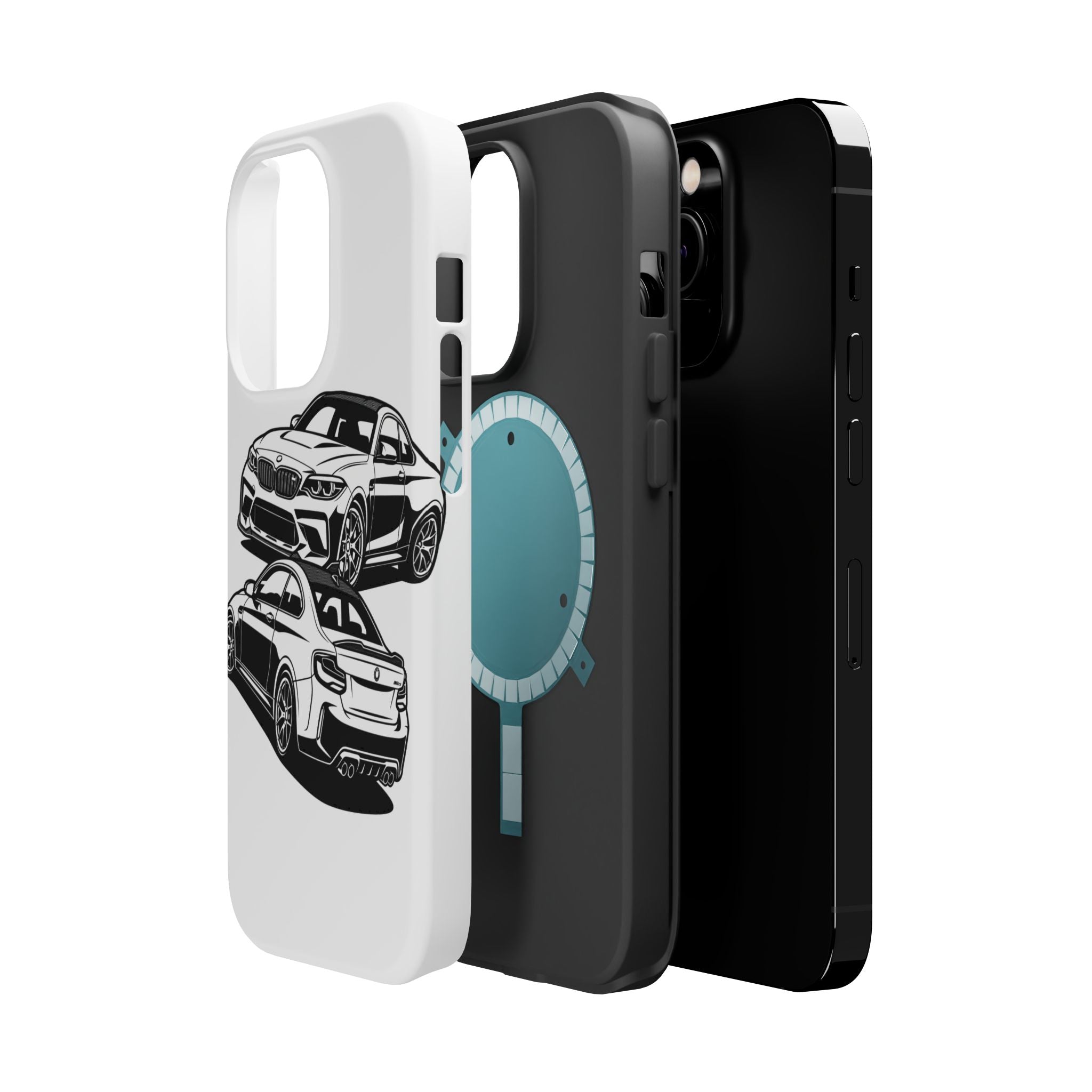 Magnetic Impact-Resistant Phone Case — Black/White Sports Coupe