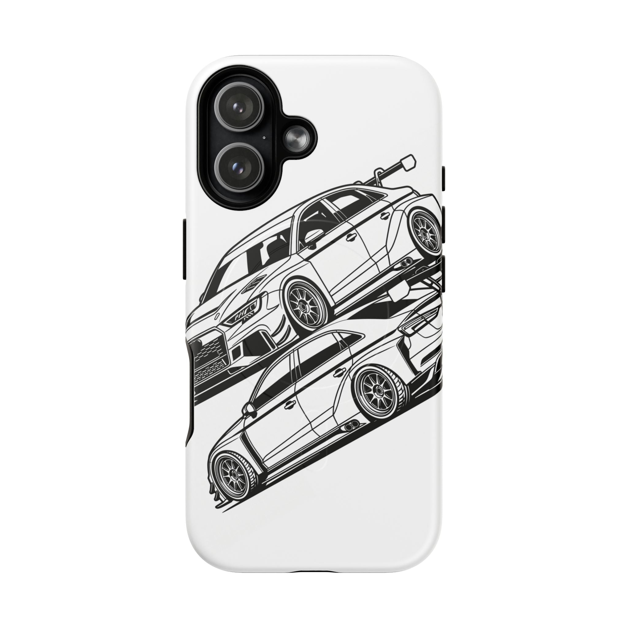 Tough Magnetic iPhone Case — Black/White Racing Sedan