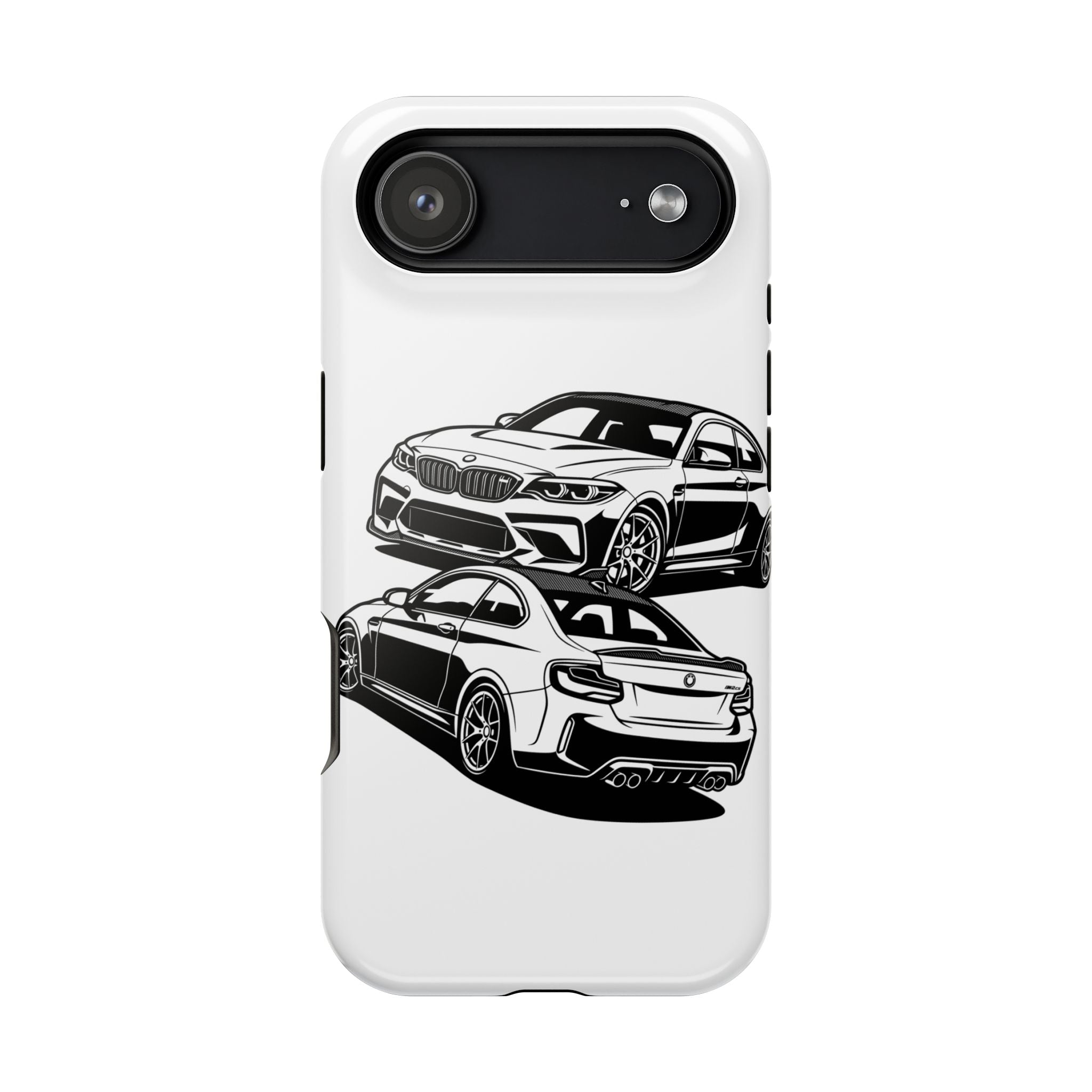 Magnetic Impact-Resistant Phone Case — Black/White Sports Coupe