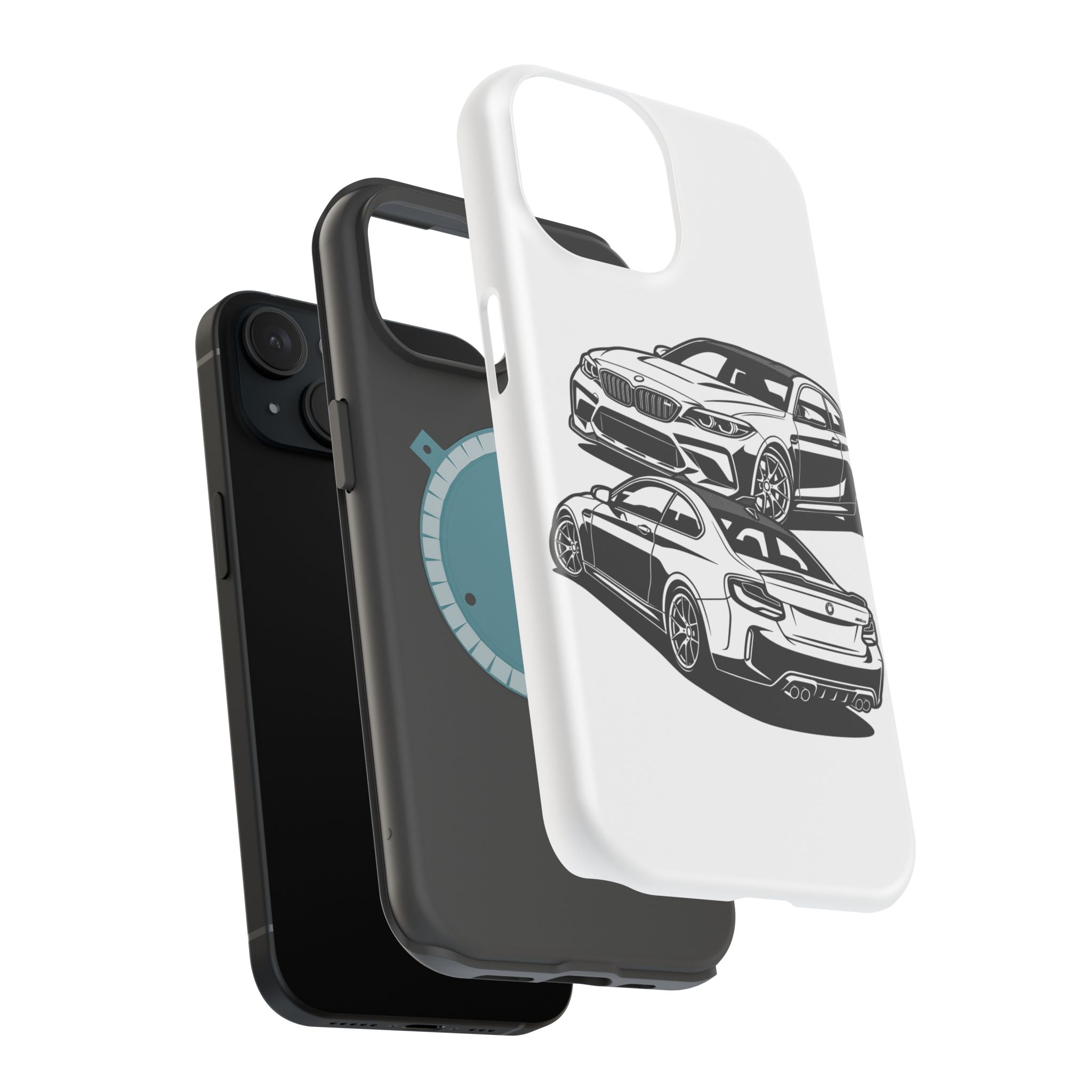Magnetic Impact-Resistant Phone Case — Black/White Sports Coupe