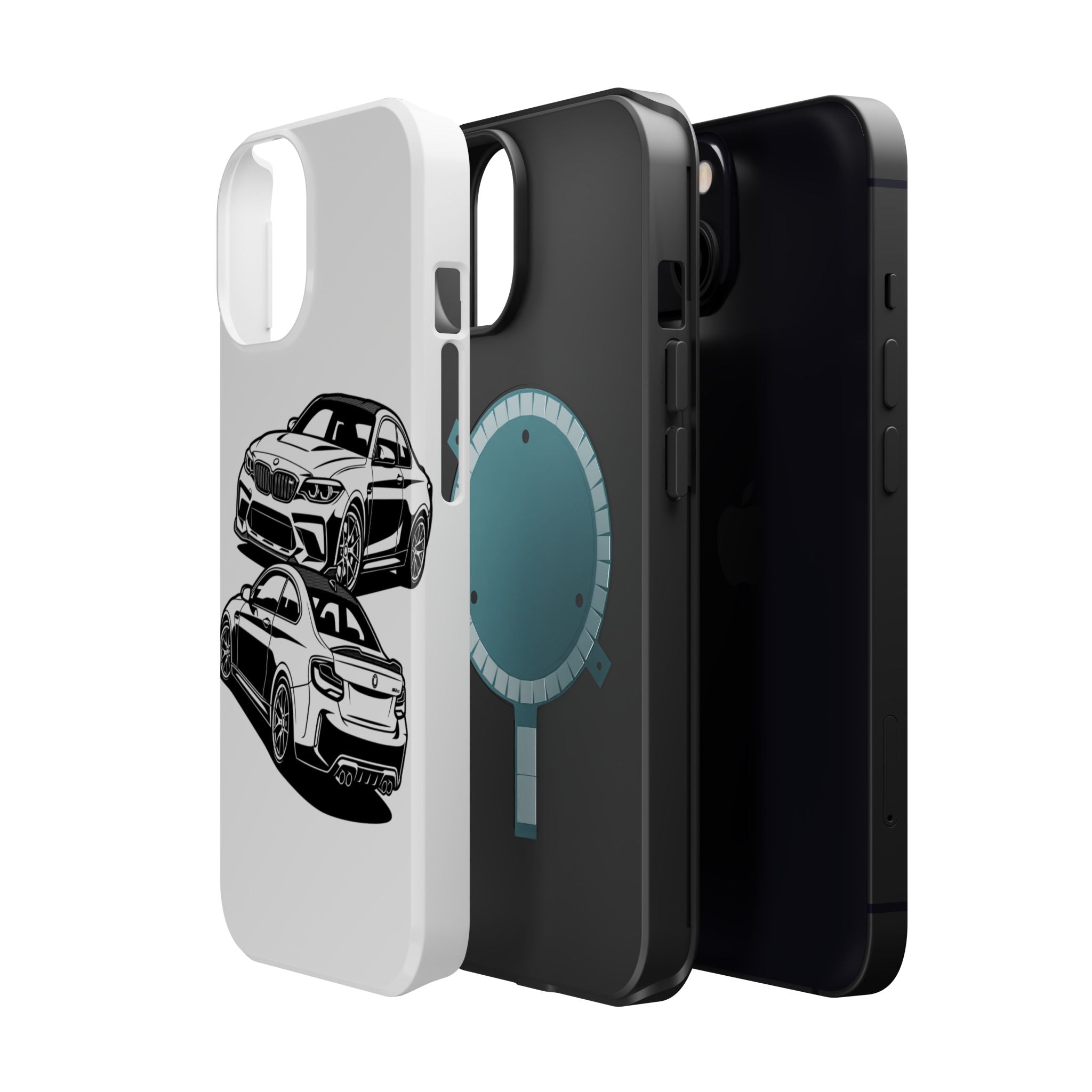 Magnetic Impact-Resistant Phone Case — Black/White Sports Coupe