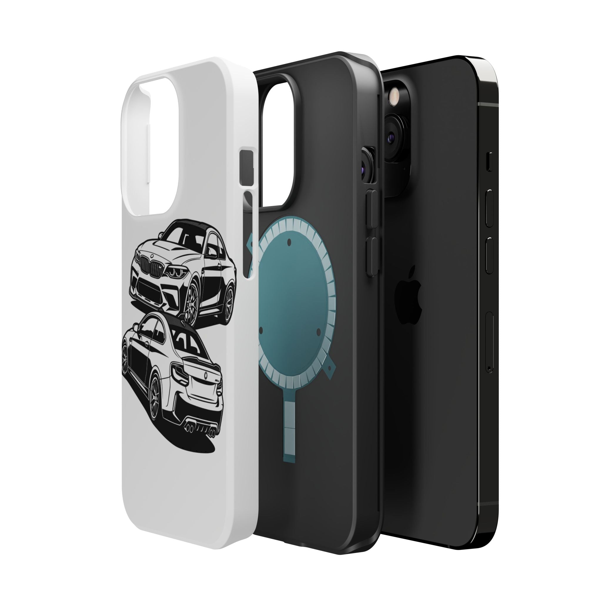 Magnetic Impact-Resistant Phone Case — Black/White Sports Coupe