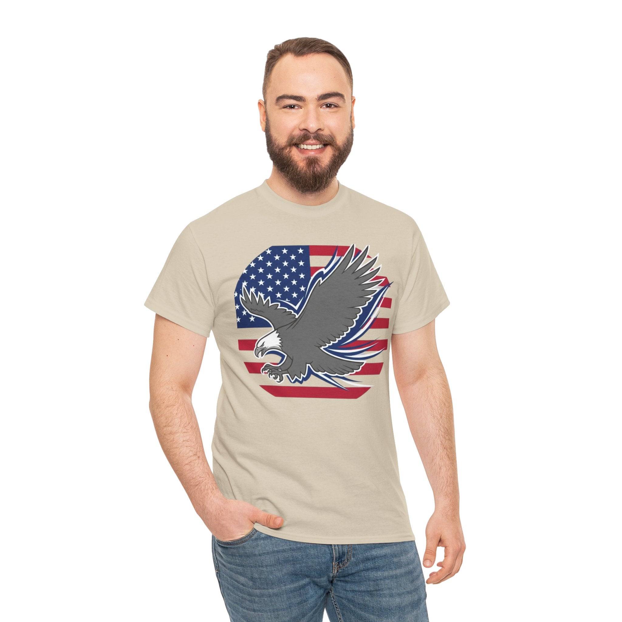 Unisex Heavy Cotton Tee — American Flag Bald Eagle