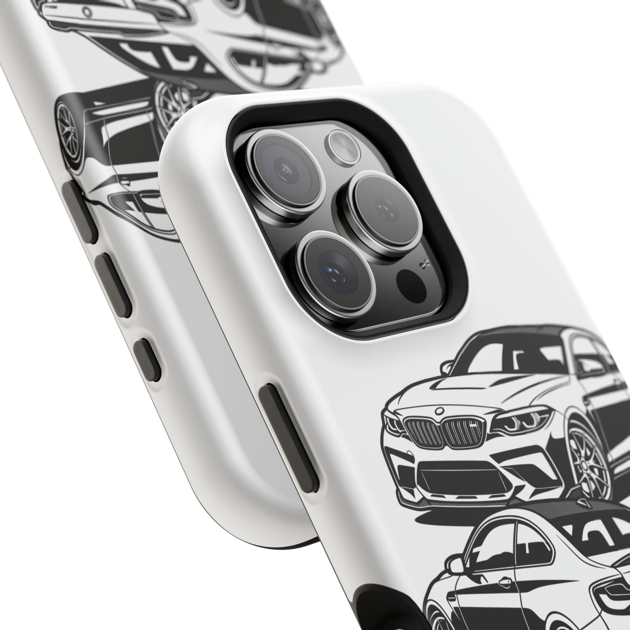 Magnetic Impact-Resistant Phone Case — Black/White Sports Coupe