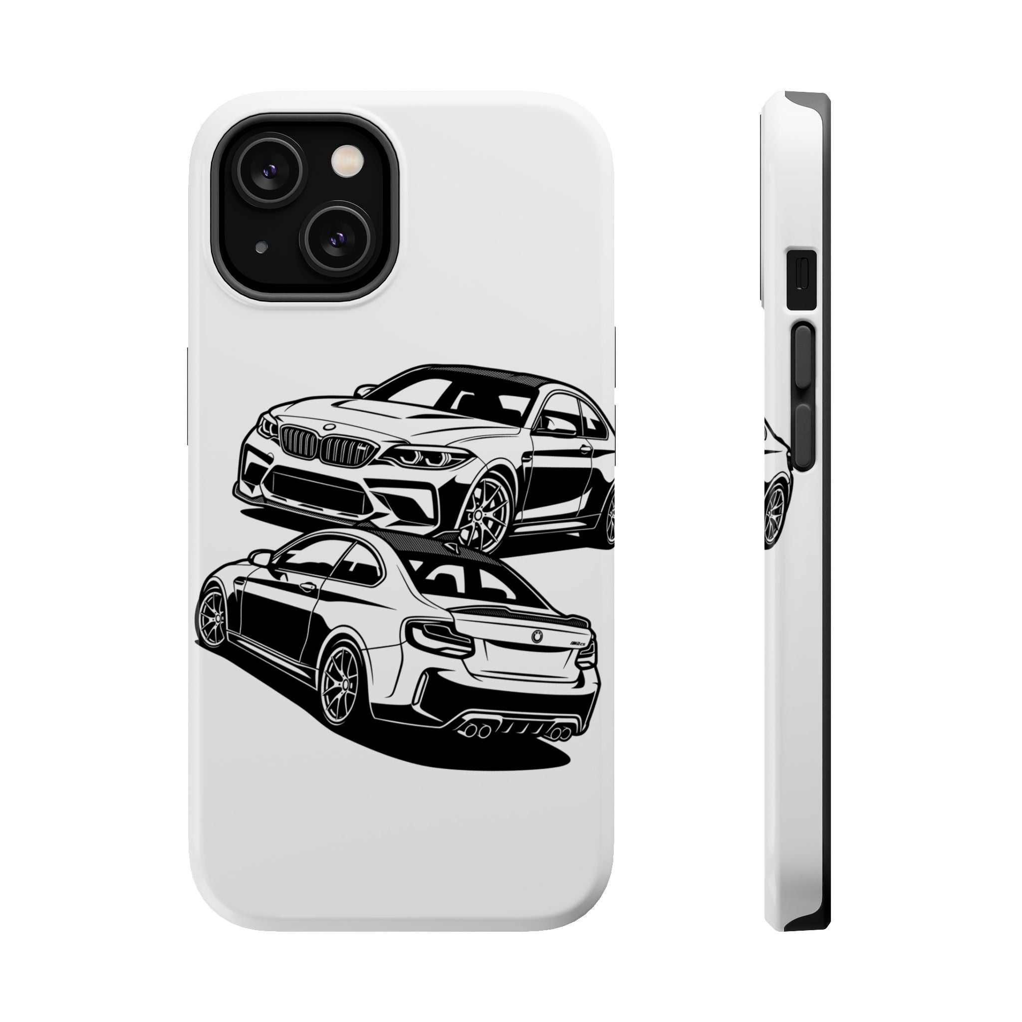 Magnetic Impact-Resistant Phone Case — Black/White Sports Coupe