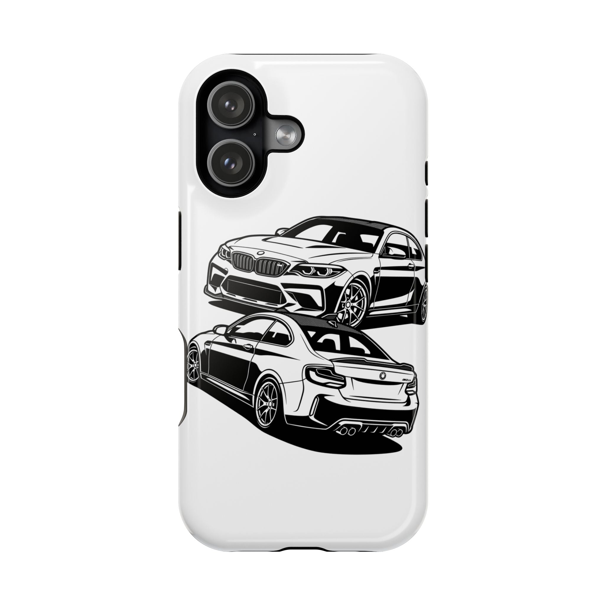 Magnetic Impact-Resistant Phone Case — Black/White Sports Coupe