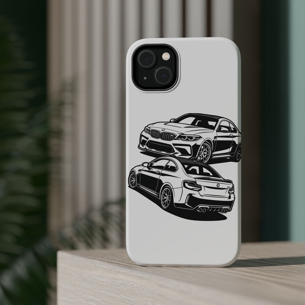 Magnetic Impact-Resistant Phone Case — Black/White Sports Coupe