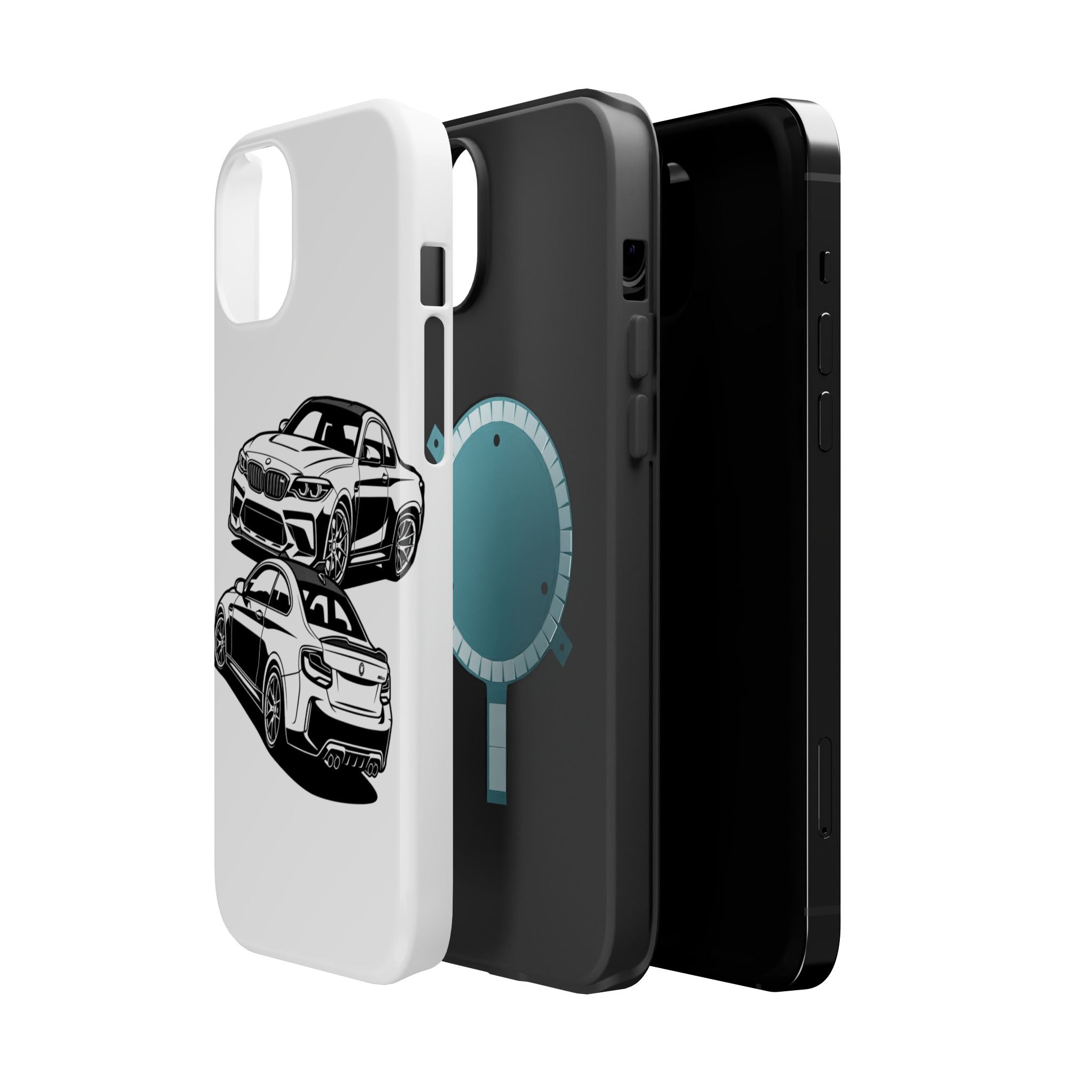 Magnetic Impact-Resistant Phone Case — Black/White Sports Coupe