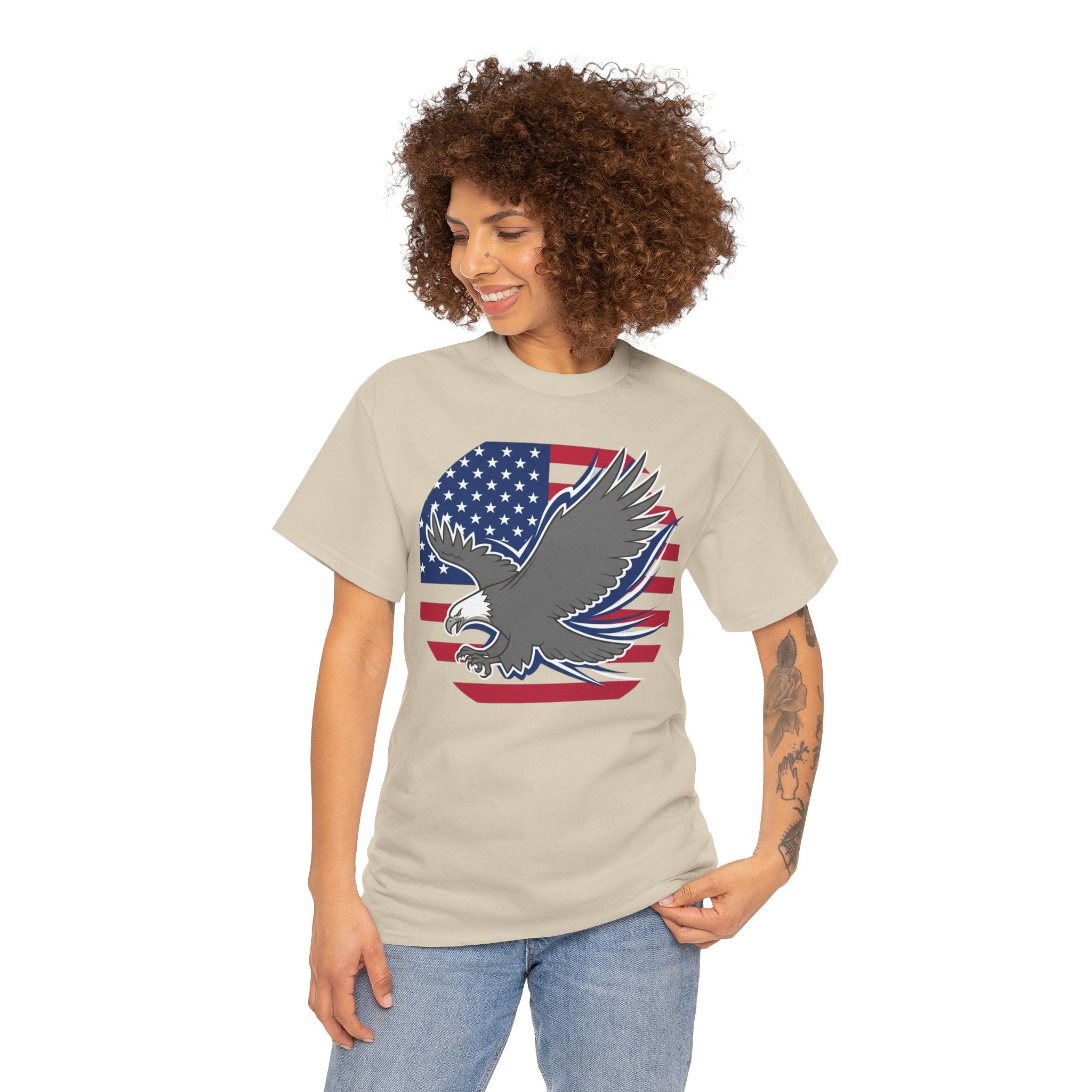 Unisex Heavy Cotton Tee — American Flag Bald Eagle