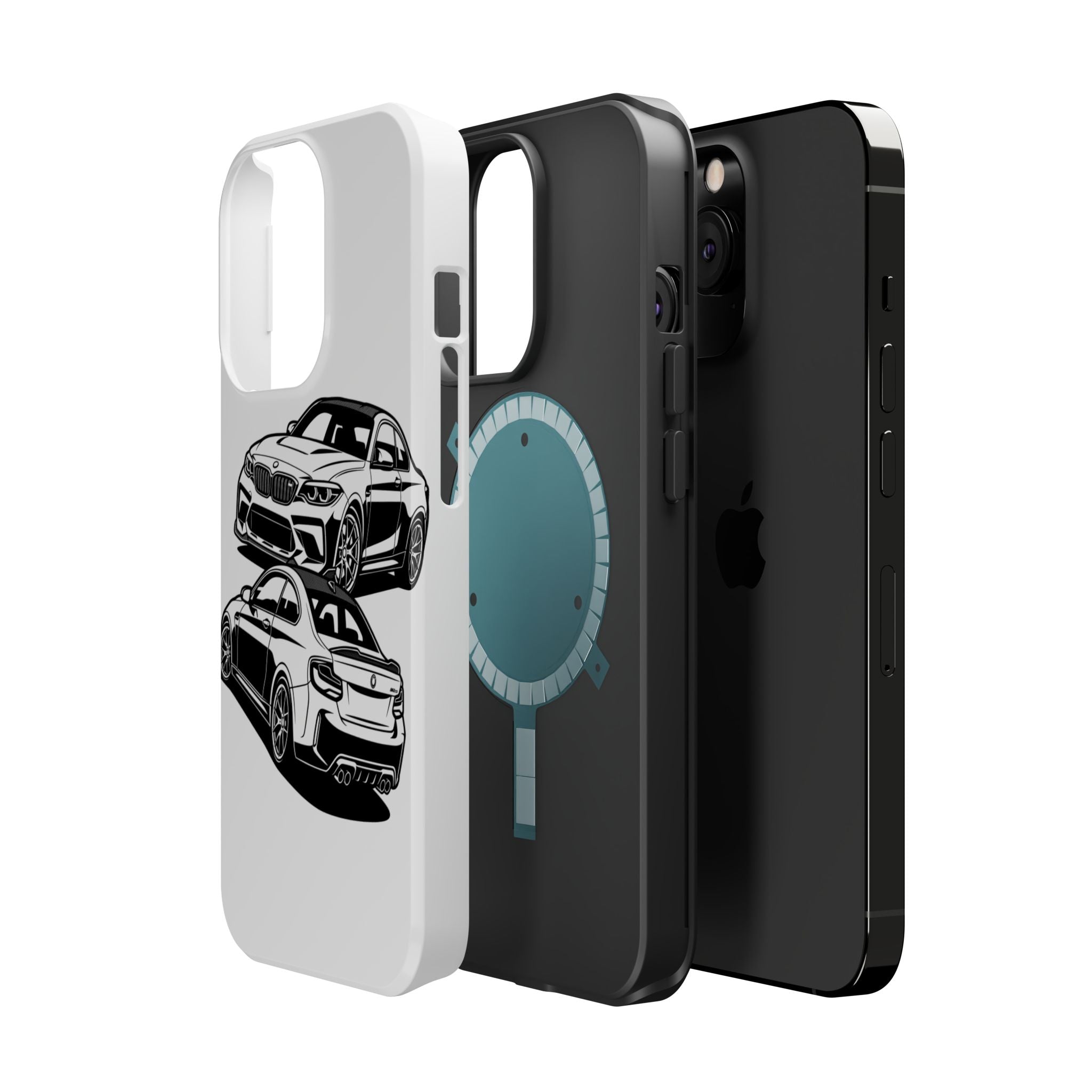 Magnetic Impact-Resistant Phone Case — Black/White Sports Coupe