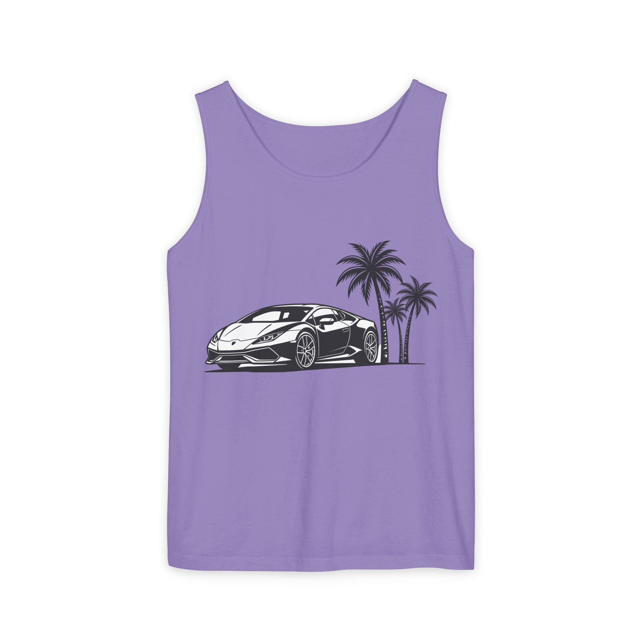 Unisex Garment-Dyed Tank Top — Supercar/Palm Trees