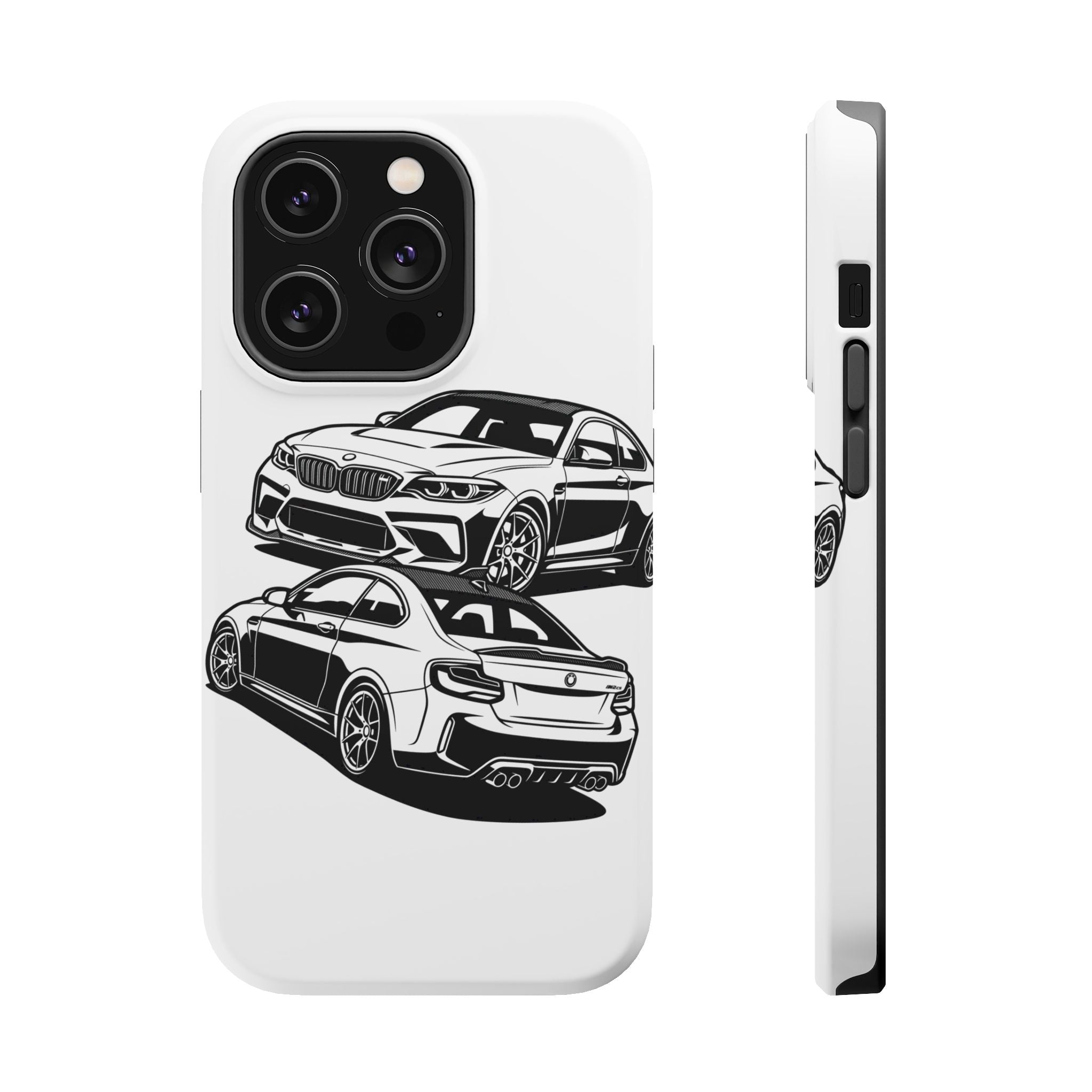 Magnetic Impact-Resistant Phone Case — Black/White Sports Coupe