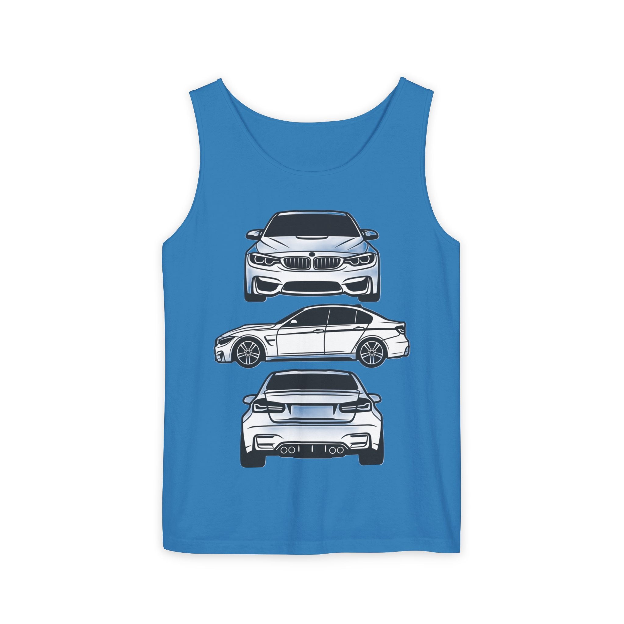 Unisex Garment-Dyed Tank Top — F80 Triple-Perspective