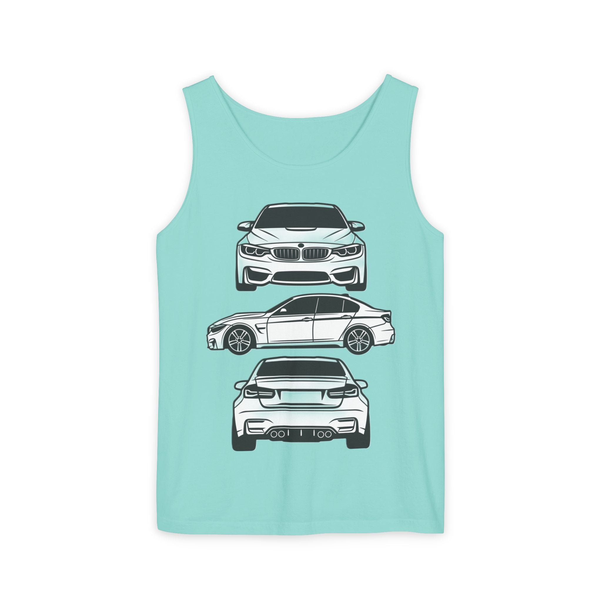 Unisex Garment-Dyed Tank Top — F80 Triple-Perspective
