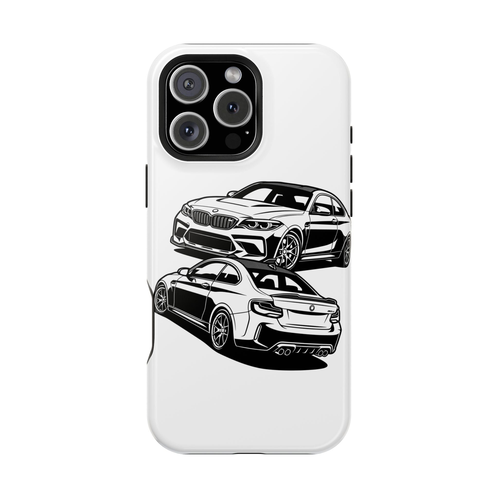 Magnetic Impact-Resistant Phone Case — Black/White Sports Coupe
