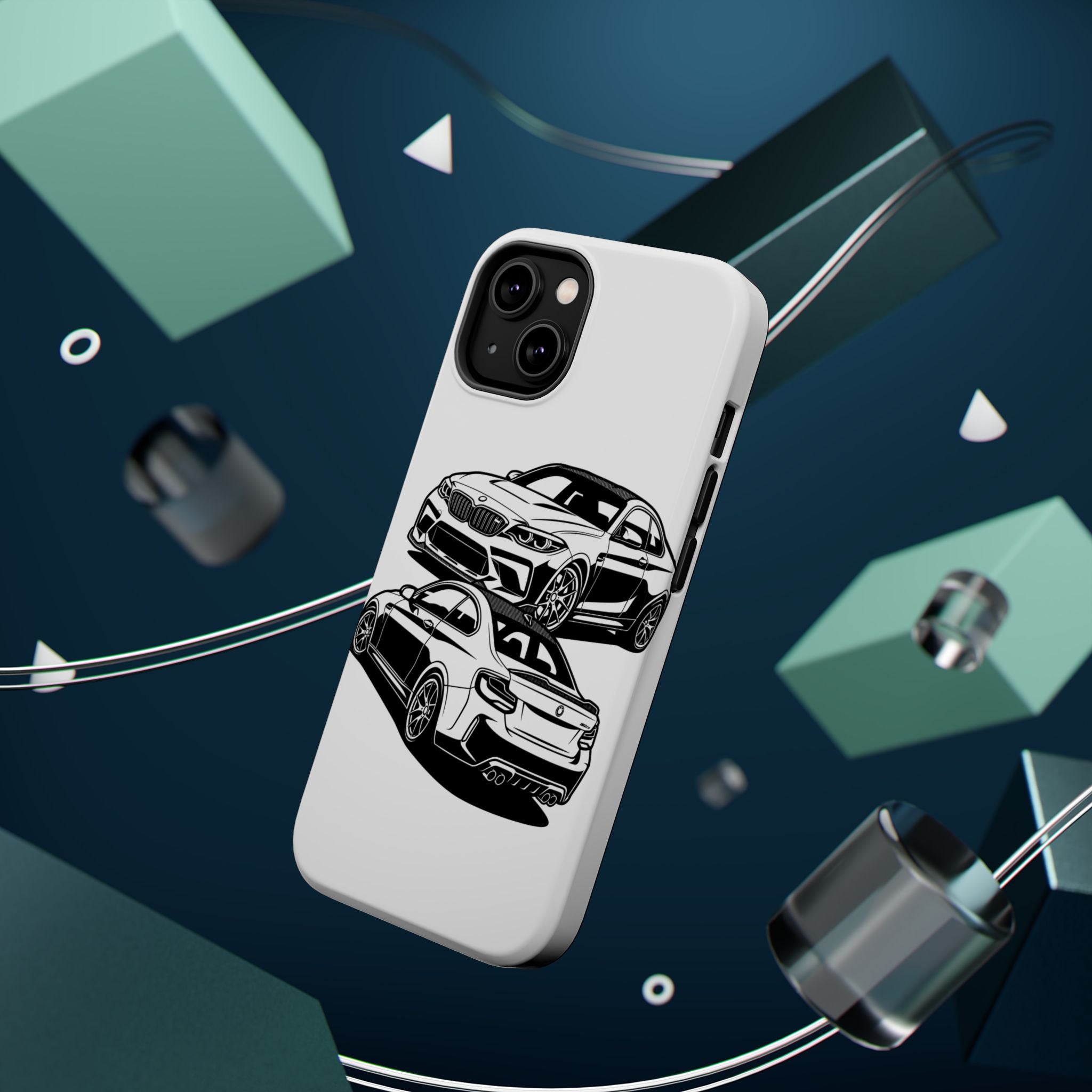 Magnetic Impact-Resistant Phone Case — Black/White Sports Coupe