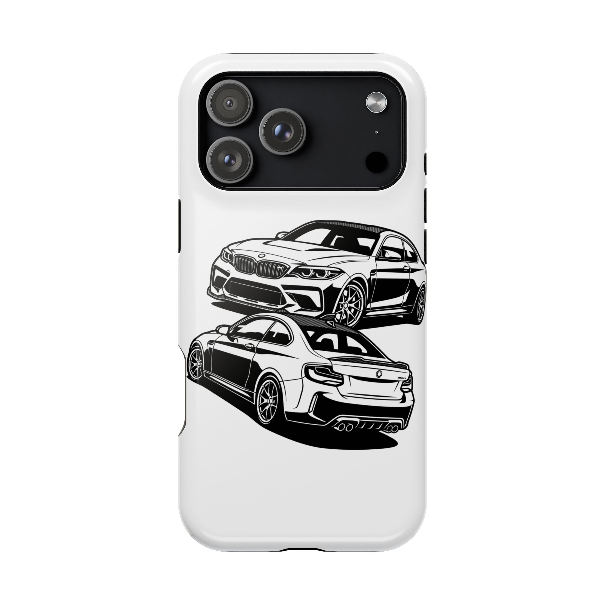 Magnetic Impact-Resistant Phone Case — Black/White Sports Coupe