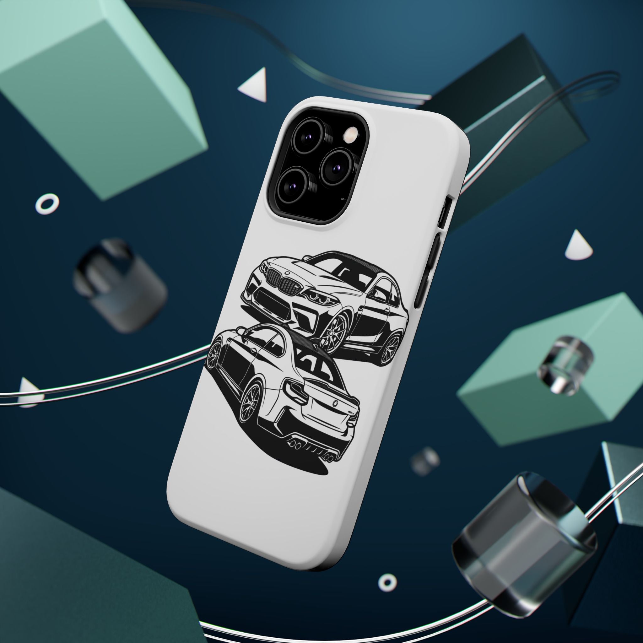 Magnetic Impact-Resistant Phone Case — Black/White Sports Coupe