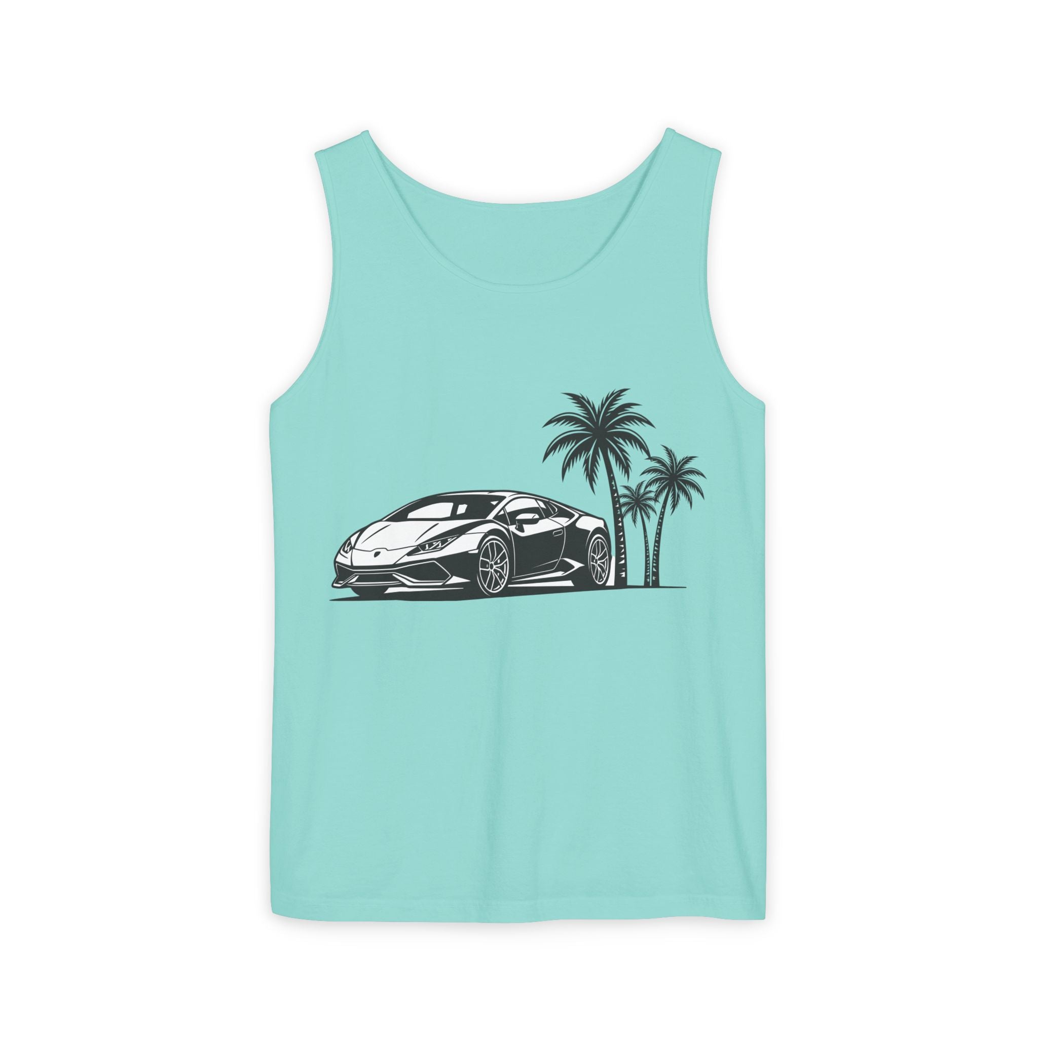 Unisex Garment-Dyed Tank Top — Supercar/Palm Trees