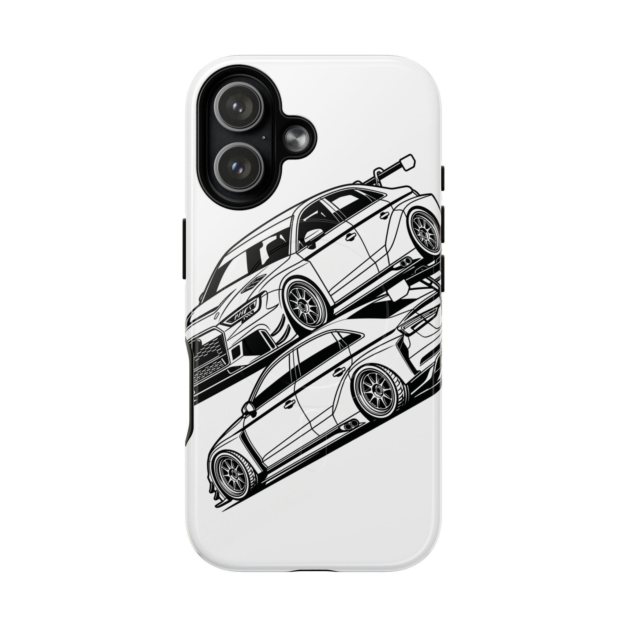 Tough Magnetic iPhone Case — Black/White Racing Sedan