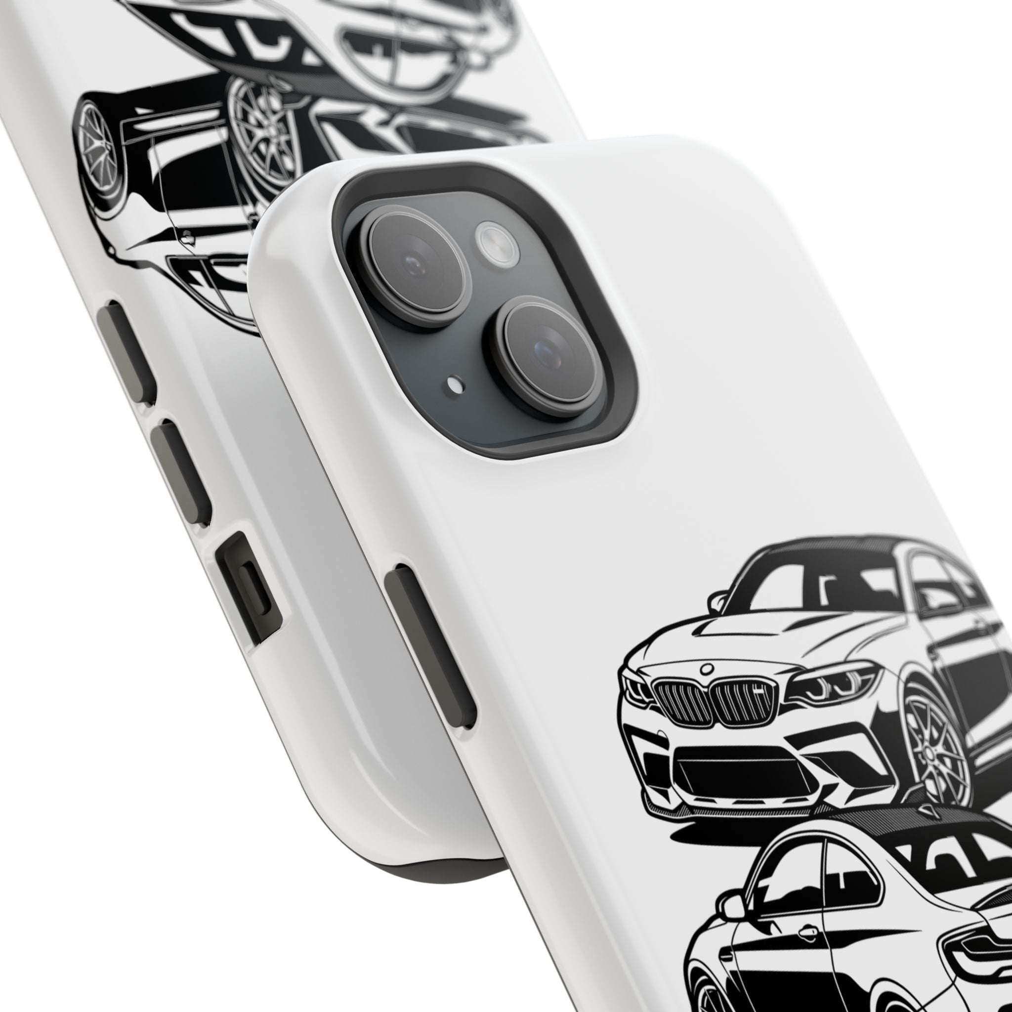 Magnetic Impact-Resistant Phone Case — Black/White Sports Coupe
