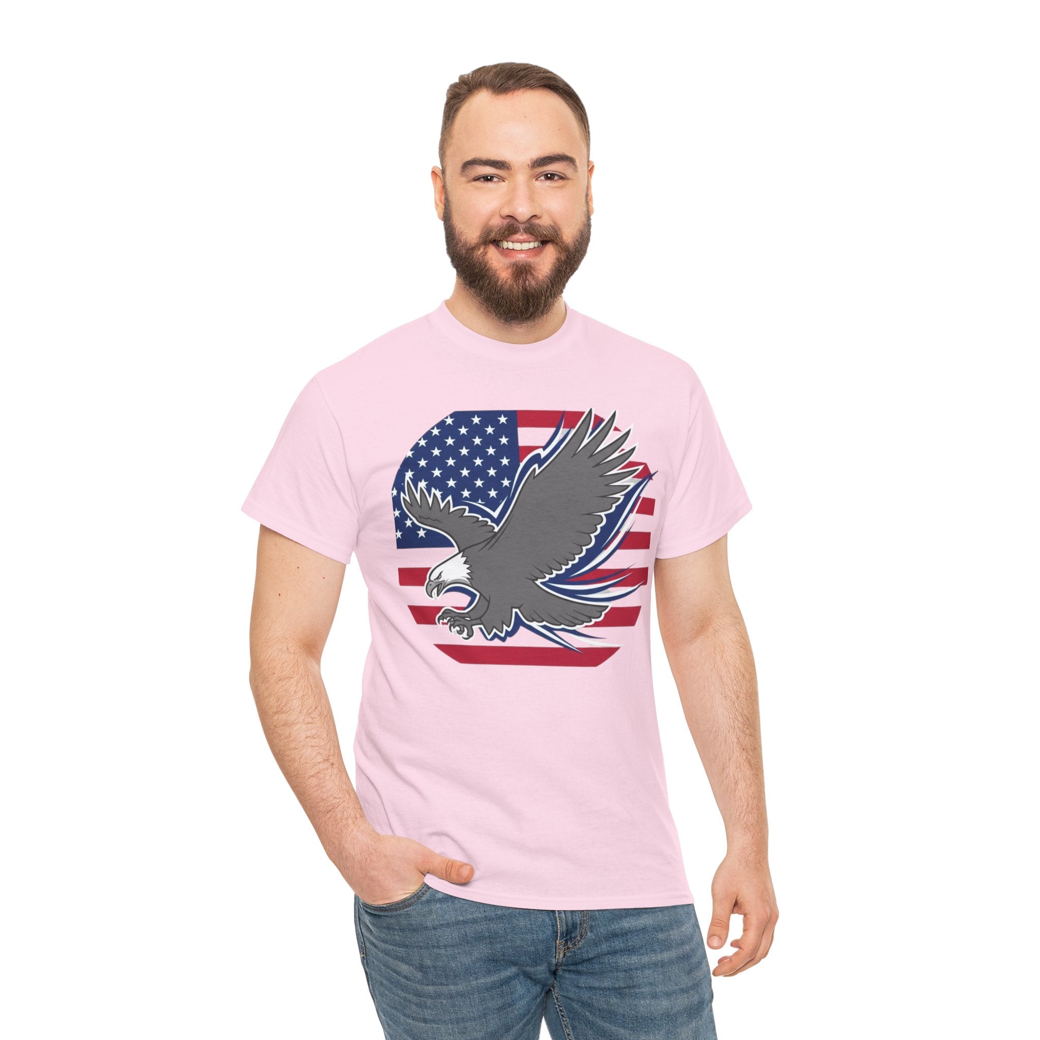 Unisex Heavy Cotton Tee — American Flag Bald Eagle
