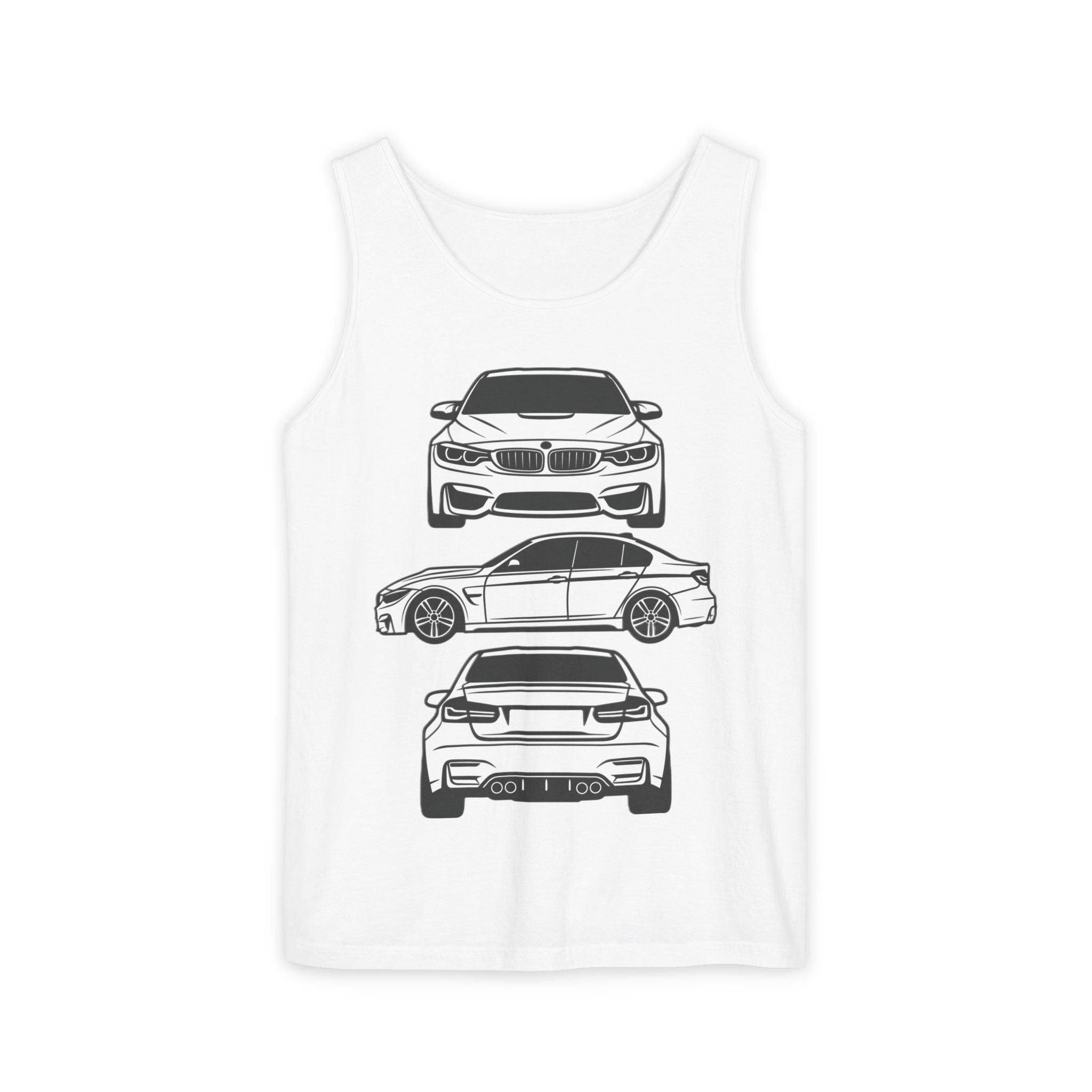 Unisex Garment-Dyed Tank Top — F80 Triple-Perspective
