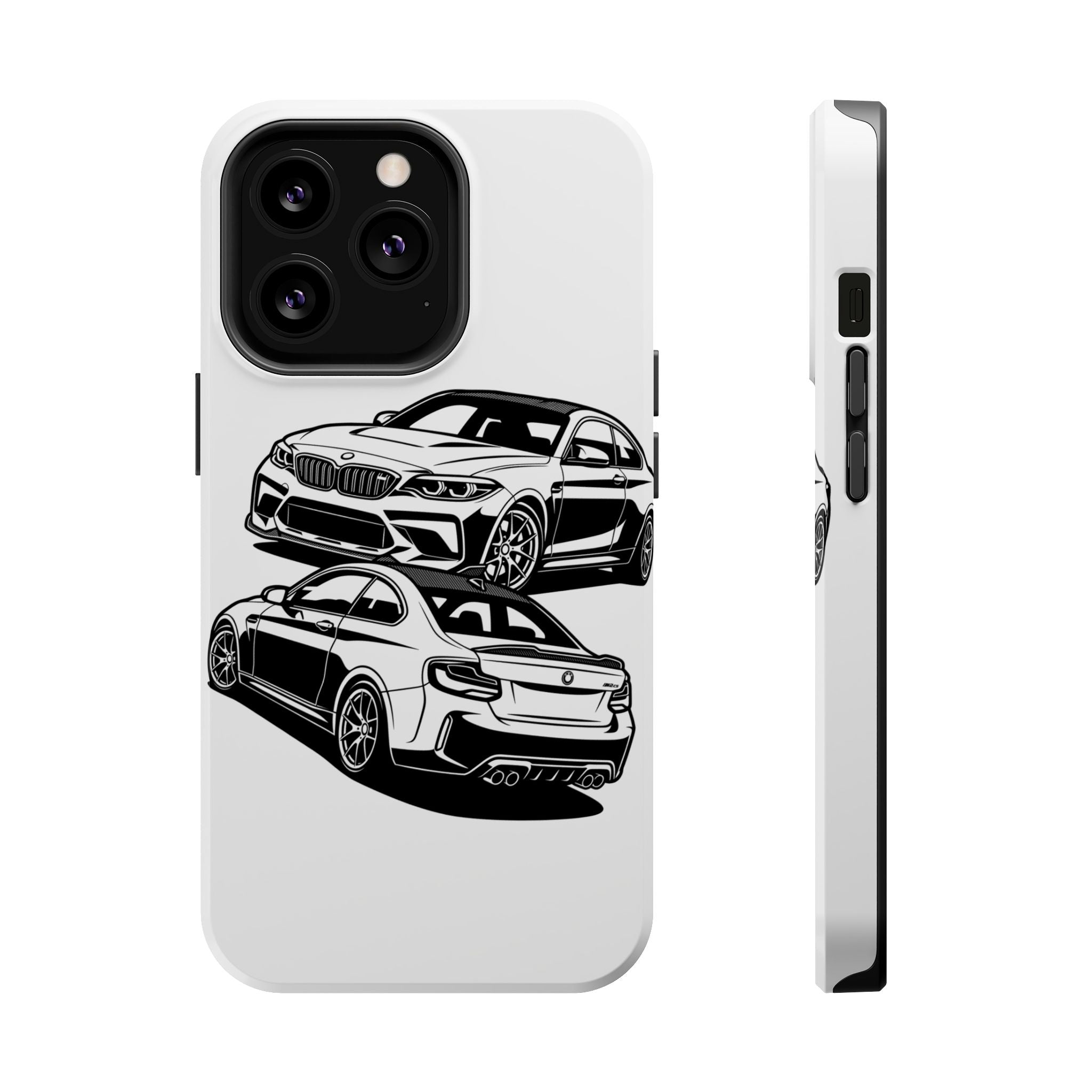 Magnetic Impact-Resistant Phone Case — Black/White Sports Coupe