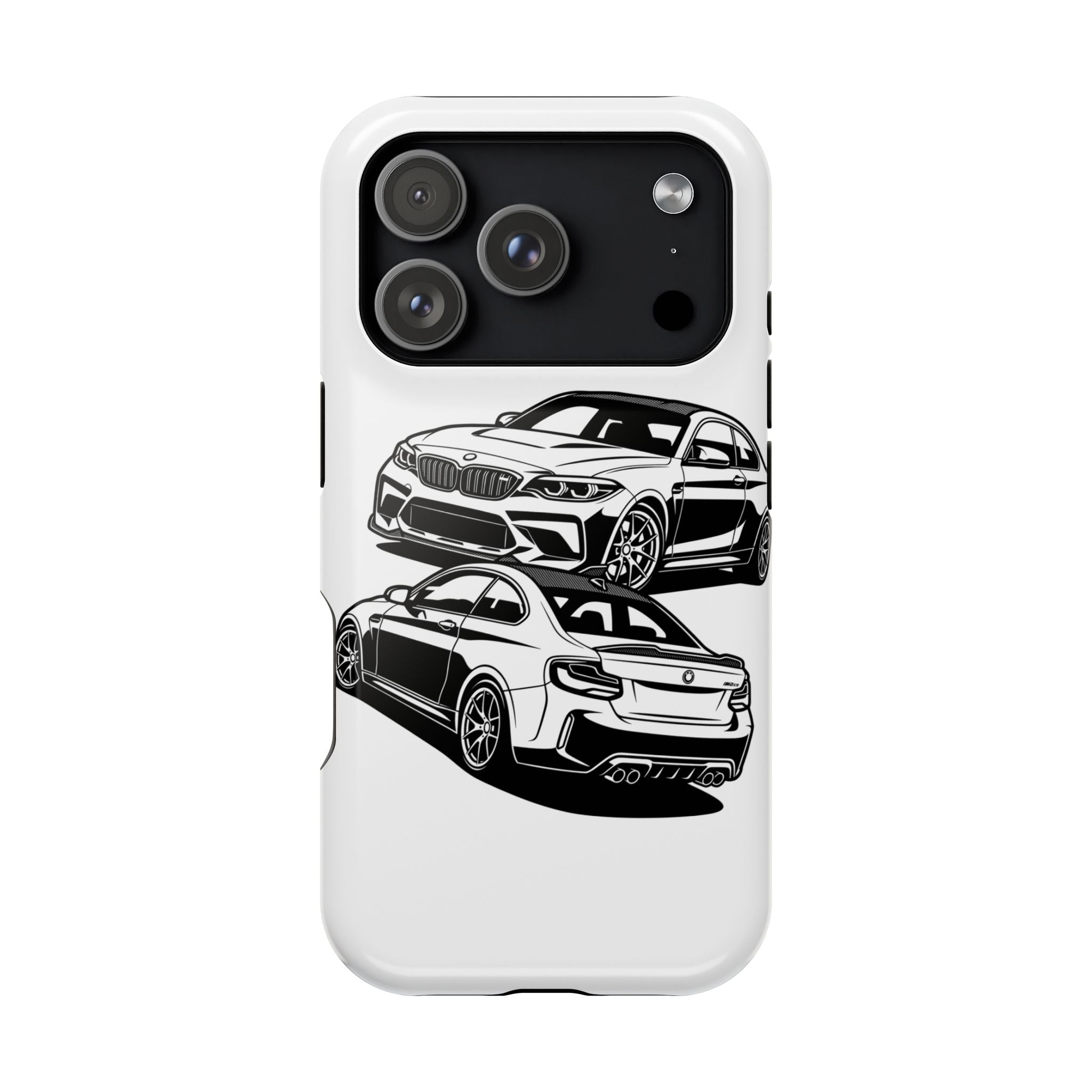 Magnetic Impact-Resistant Phone Case — Black/White Sports Coupe