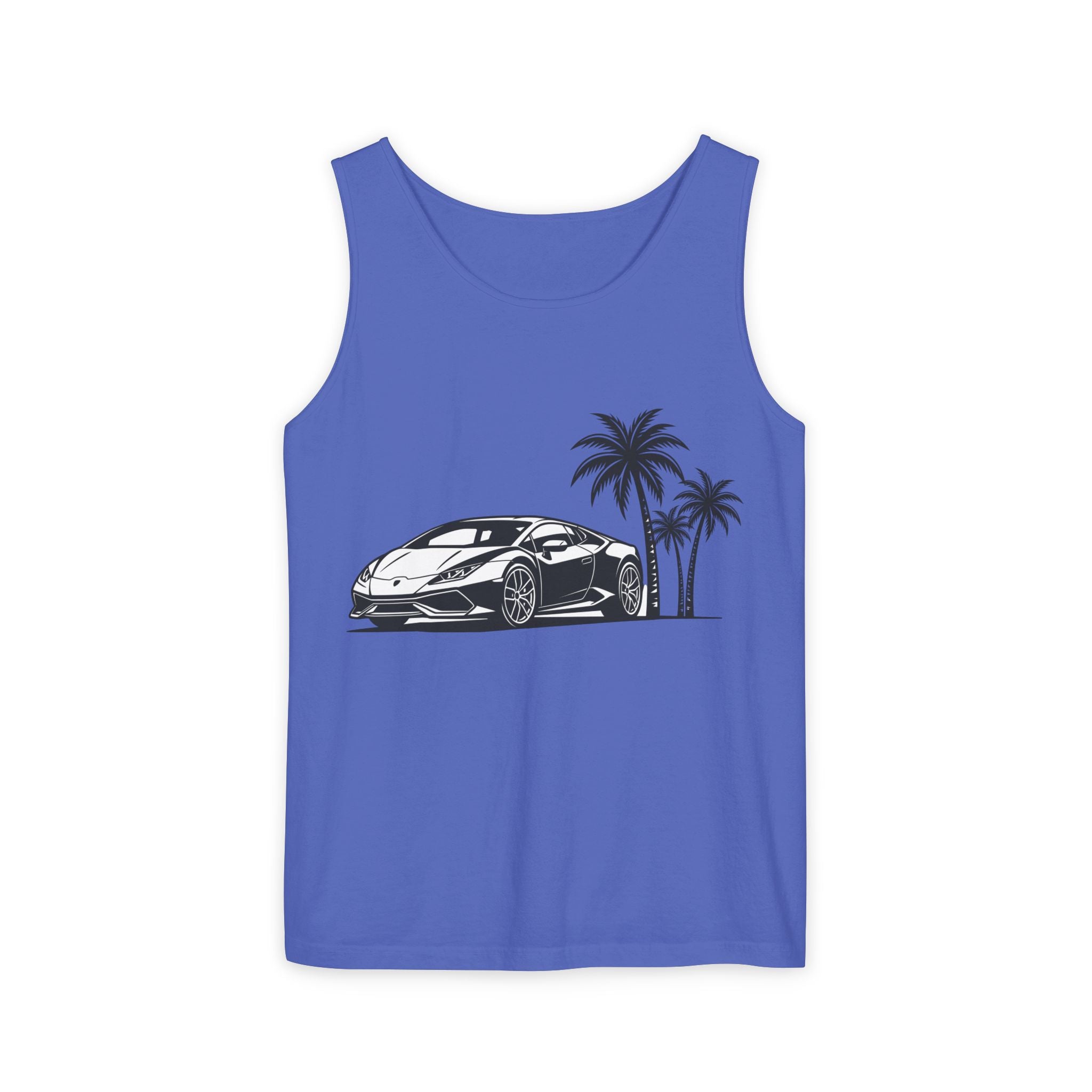 Unisex Garment-Dyed Tank Top — Supercar/Palm Trees