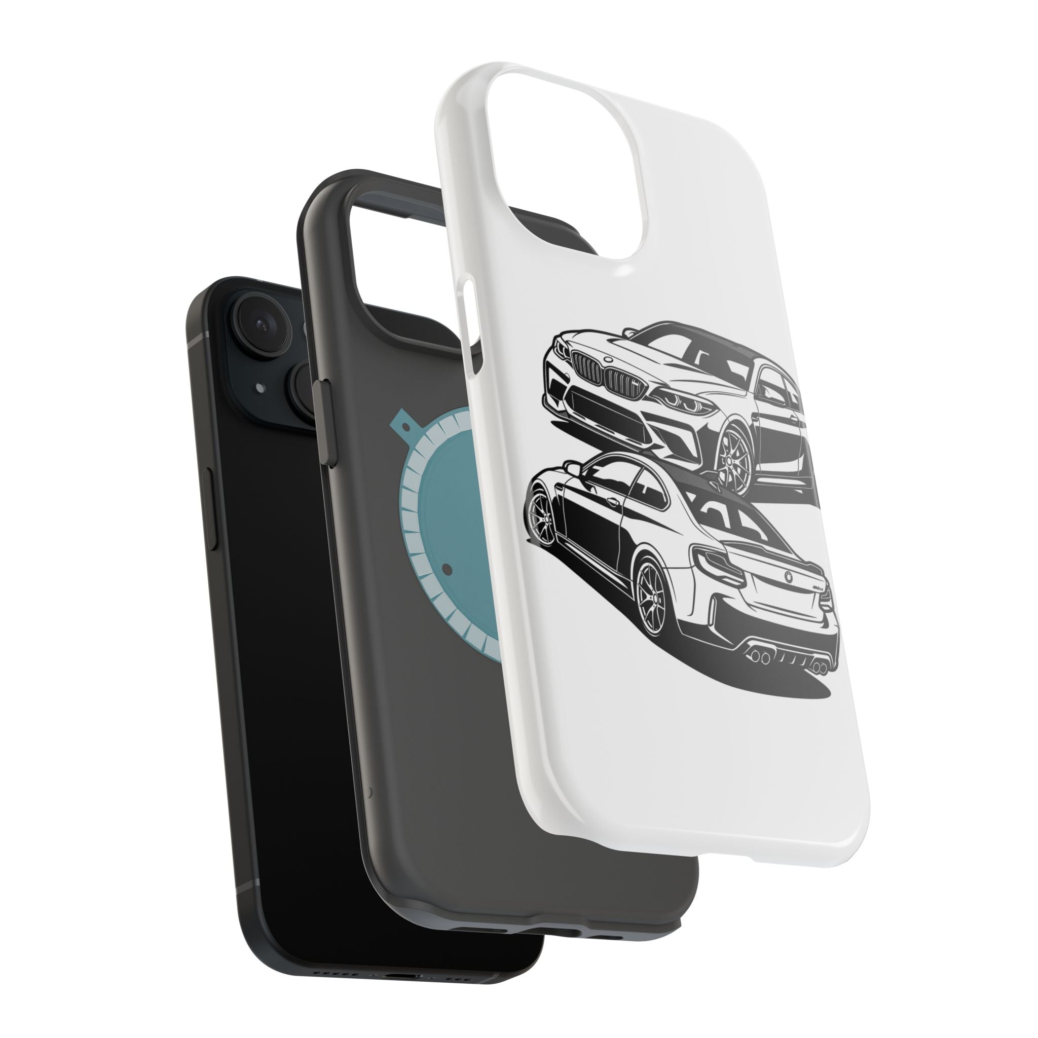 Magnetic Impact-Resistant Phone Case — Black/White Sports Coupe