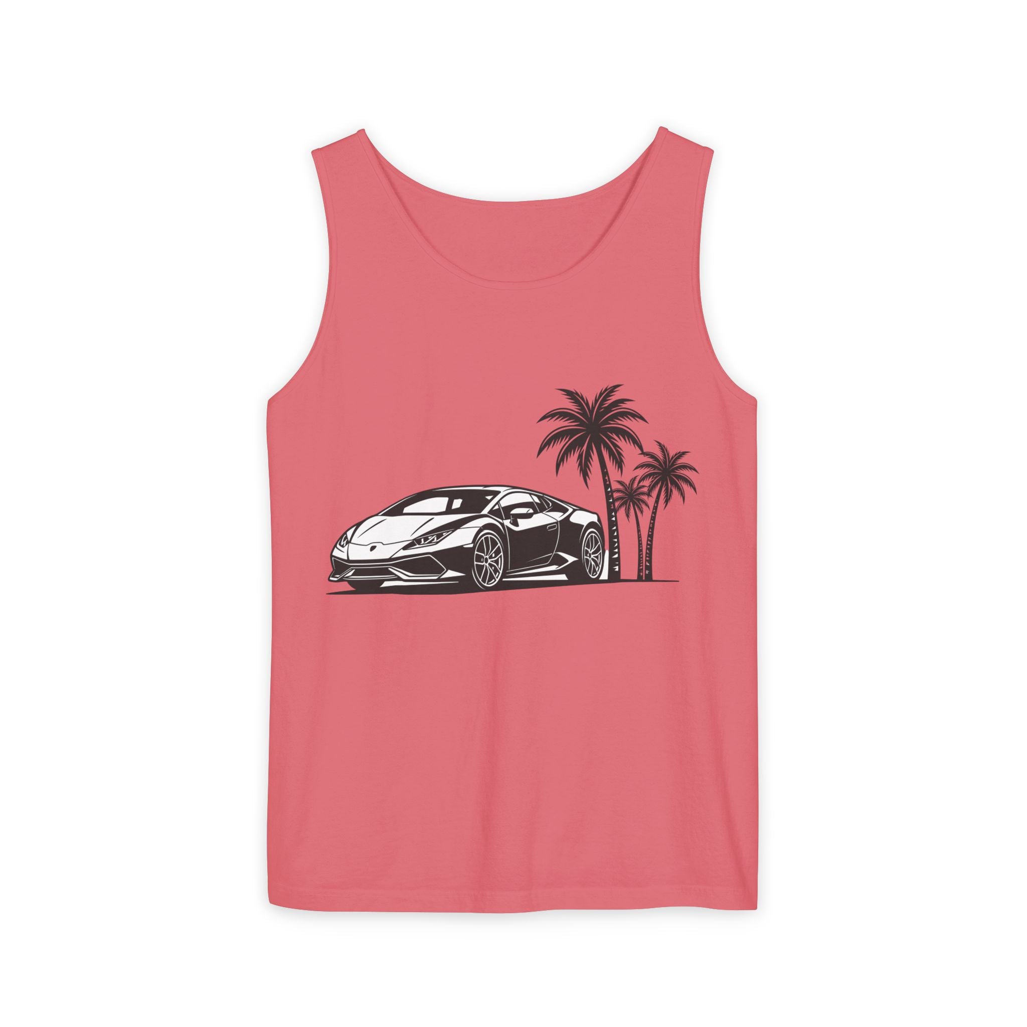 Unisex Garment-Dyed Tank Top — Supercar/Palm Trees