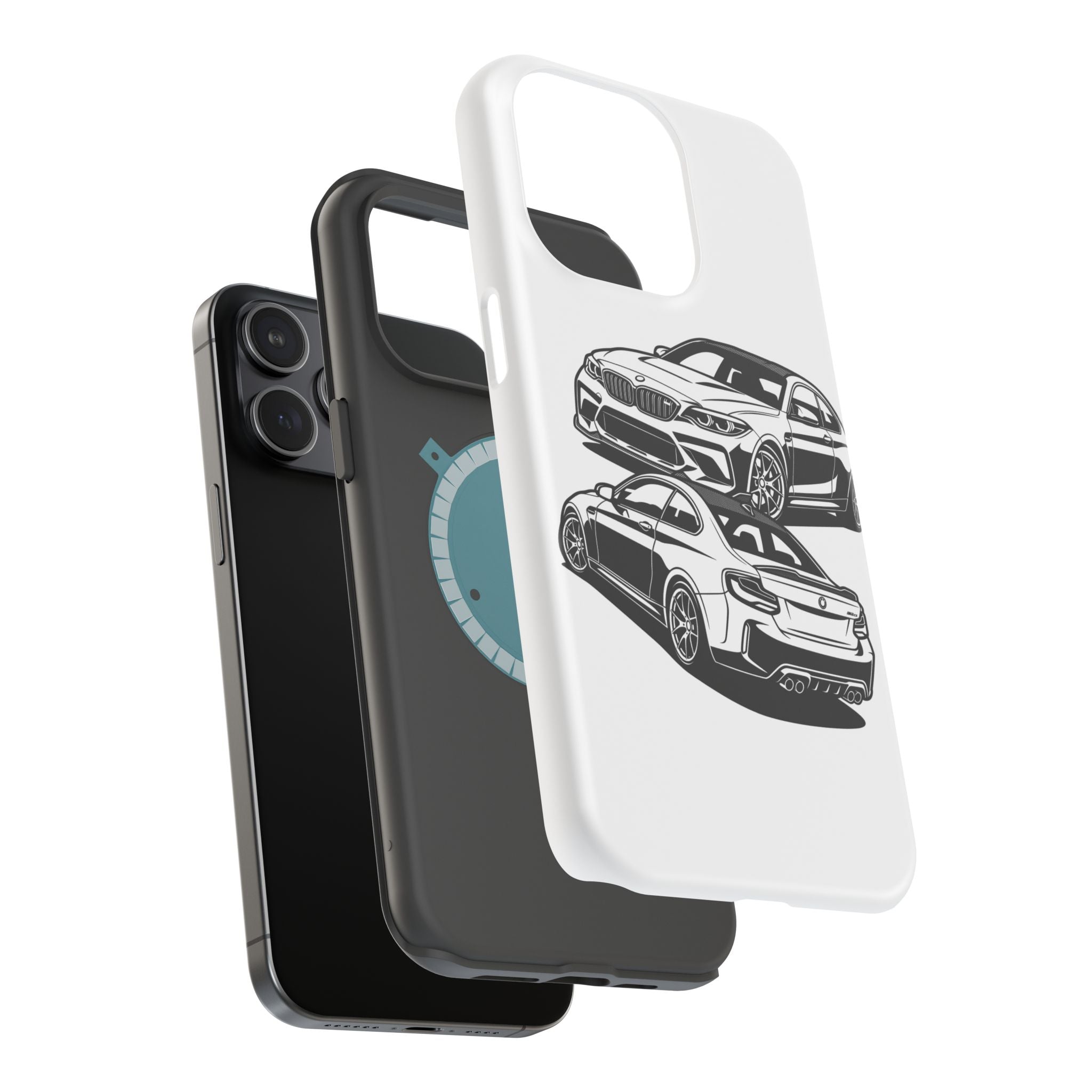 Magnetic Impact-Resistant Phone Case — Black/White Sports Coupe