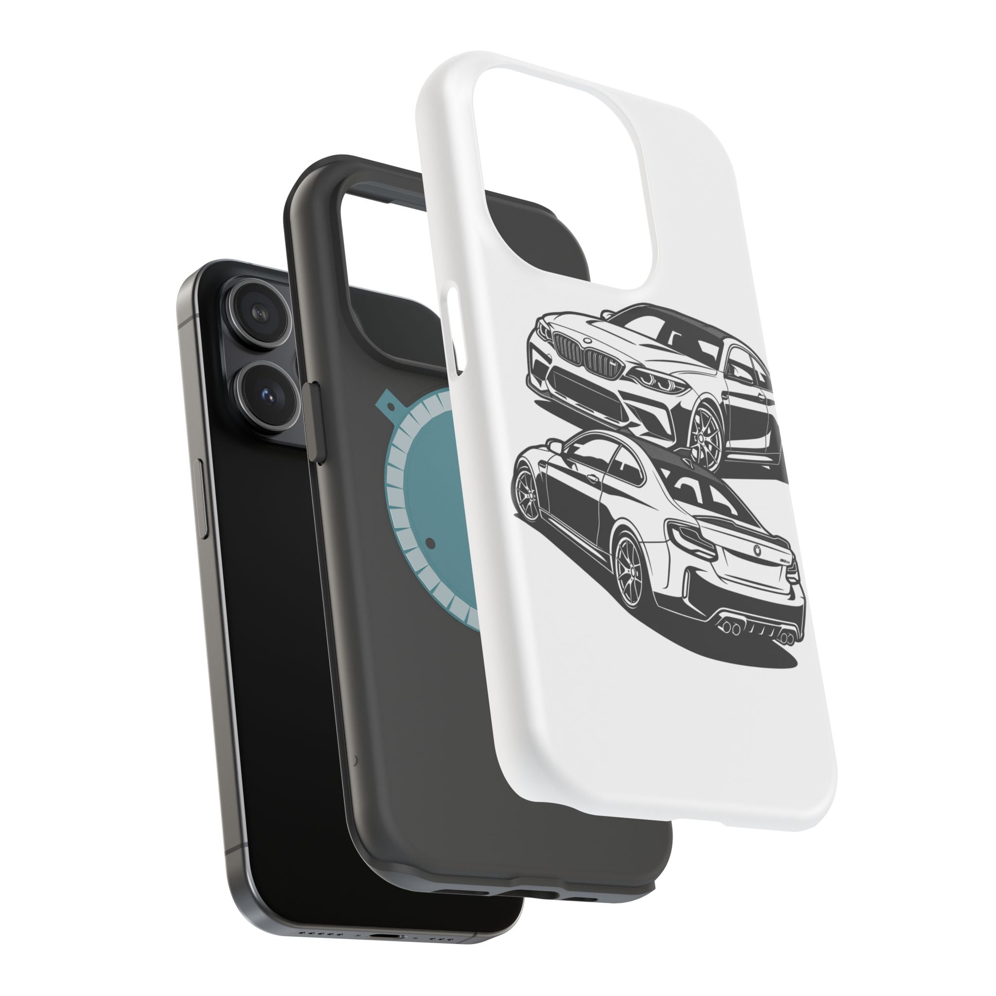 Magnetic Impact-Resistant Phone Case — Black/White Sports Coupe