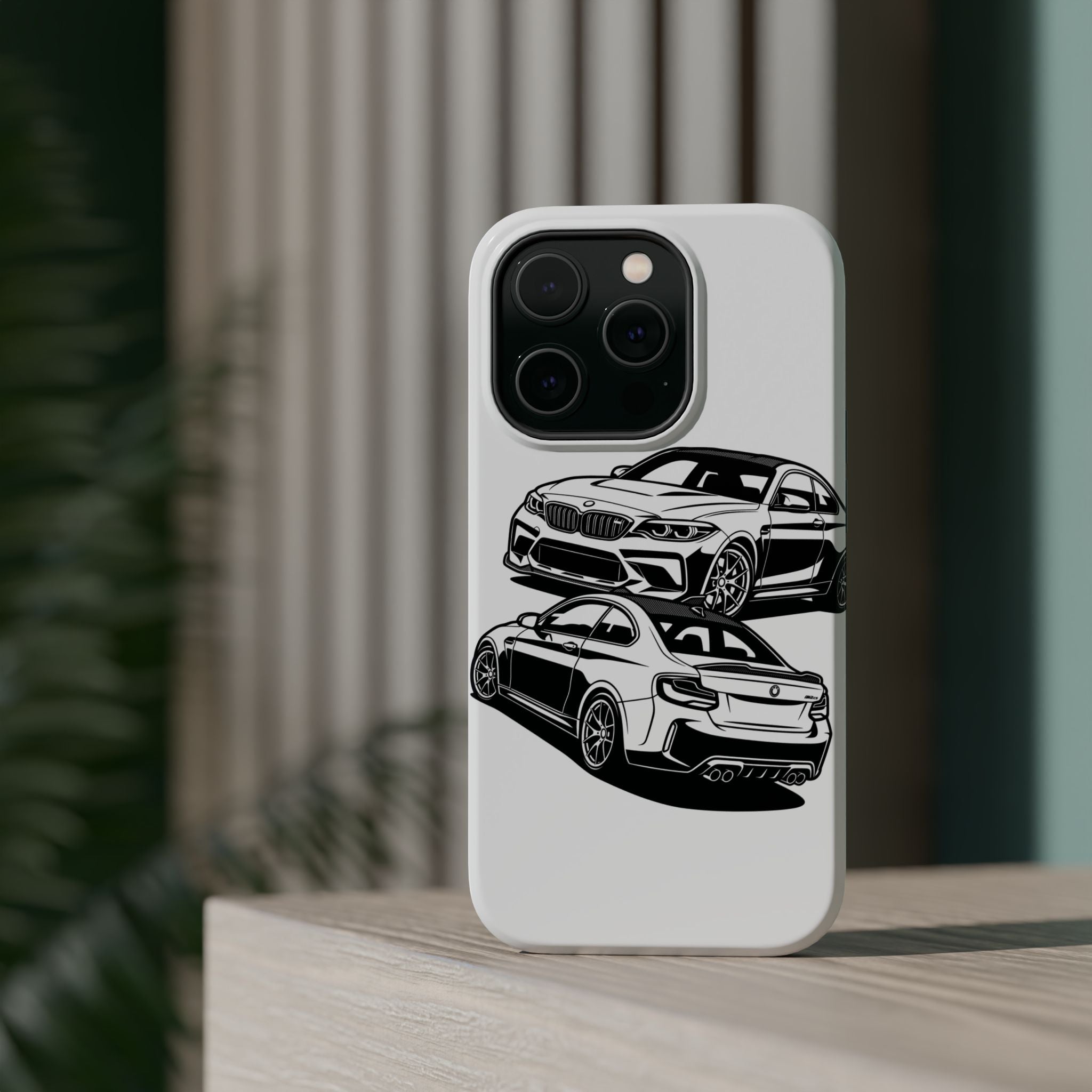 Magnetic Impact-Resistant Phone Case — Black/White Sports Coupe