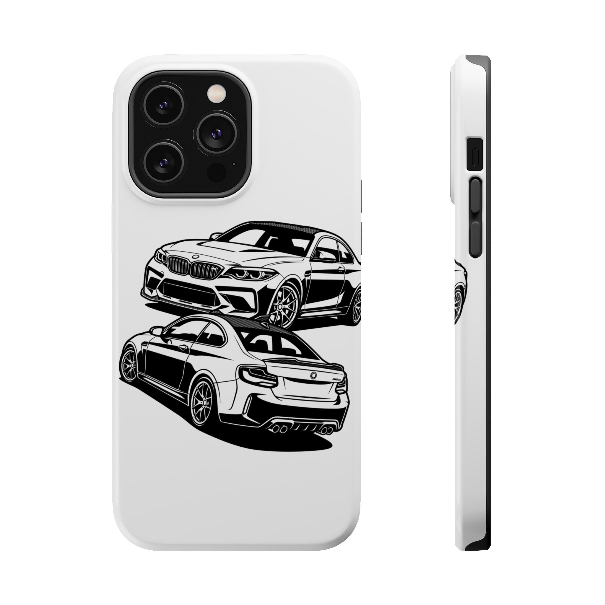 Magnetic Impact-Resistant Phone Case — Black/White Sports Coupe
