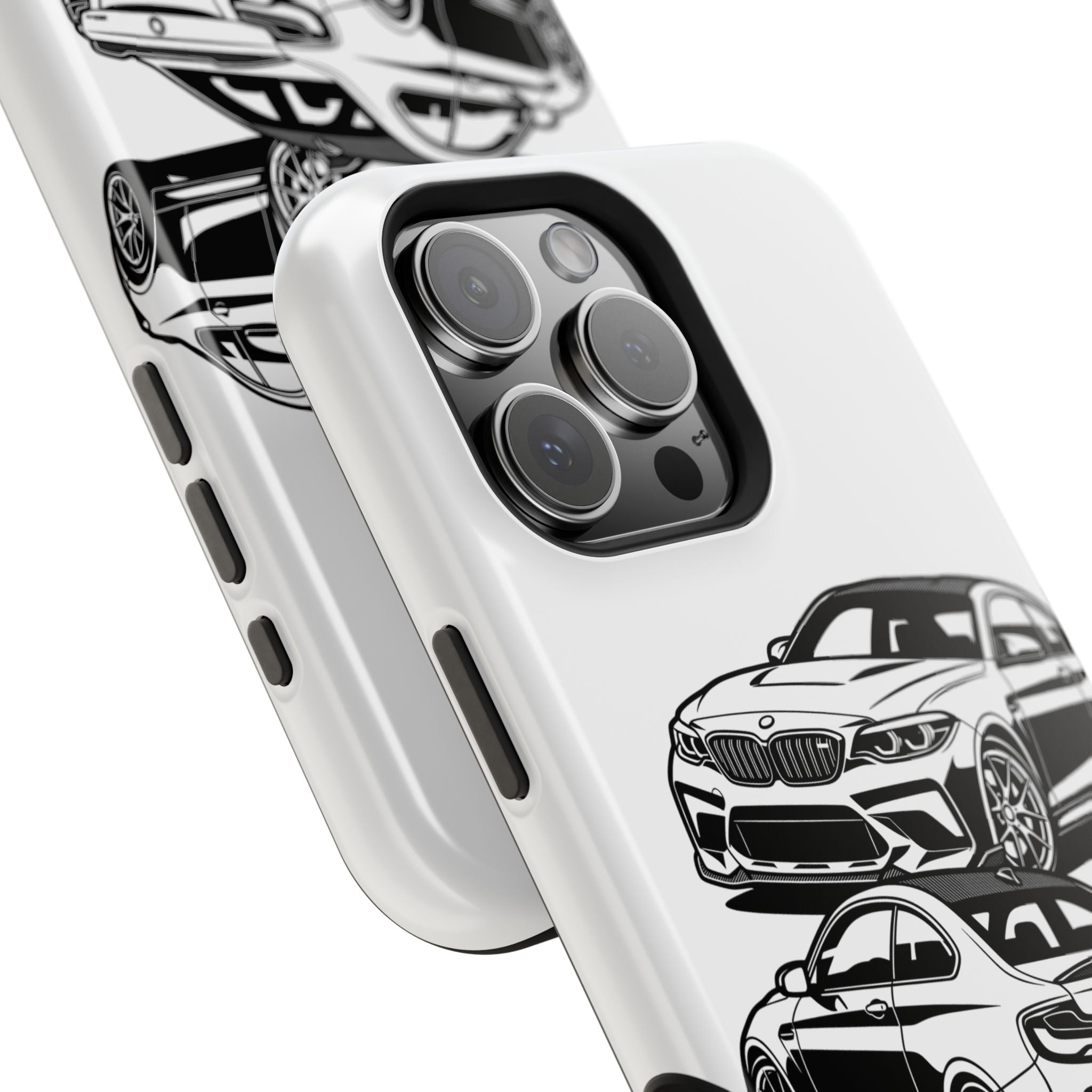 Magnetic Impact-Resistant Phone Case — Black/White Sports Coupe