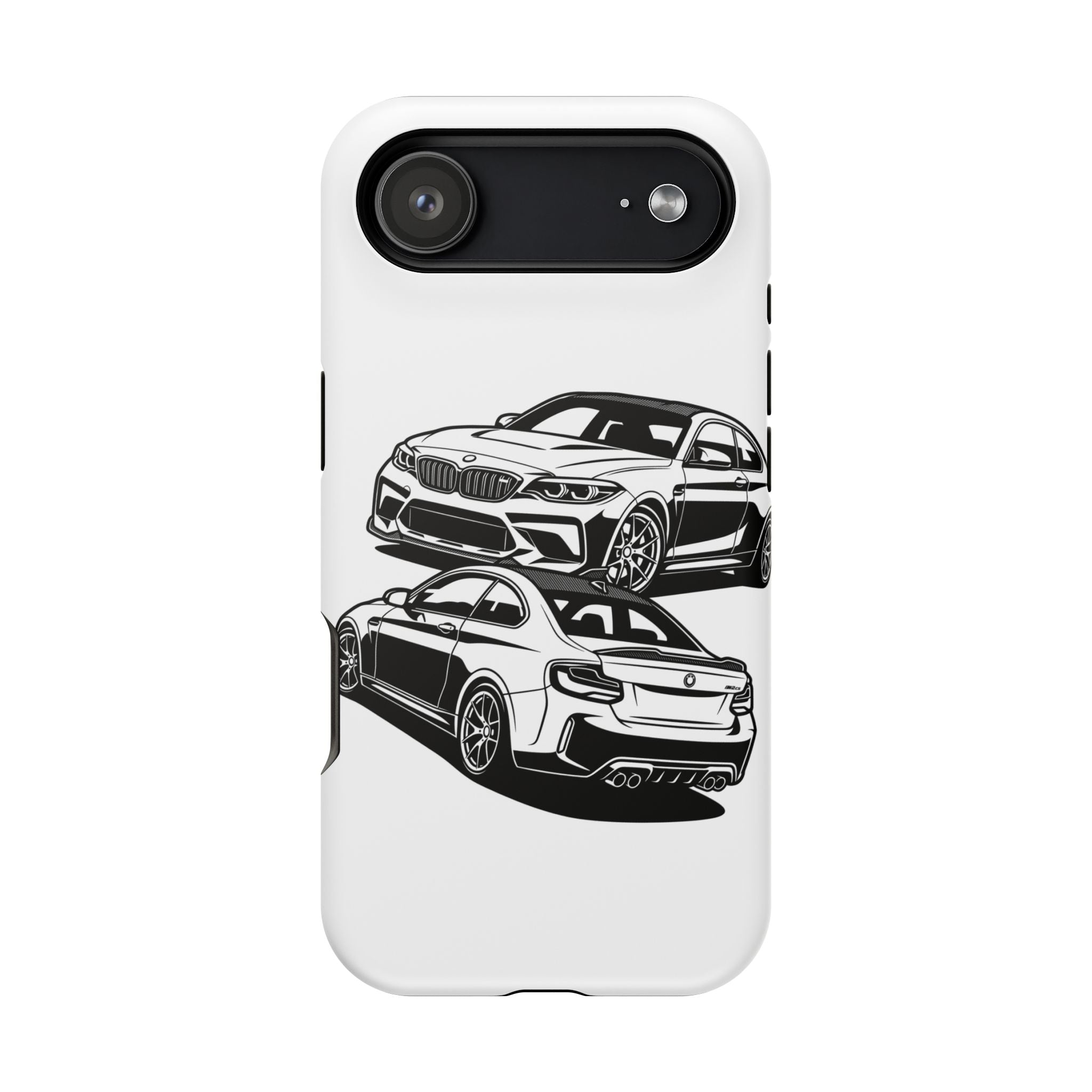 Magnetic Impact-Resistant Phone Case — Black/White Sports Coupe
