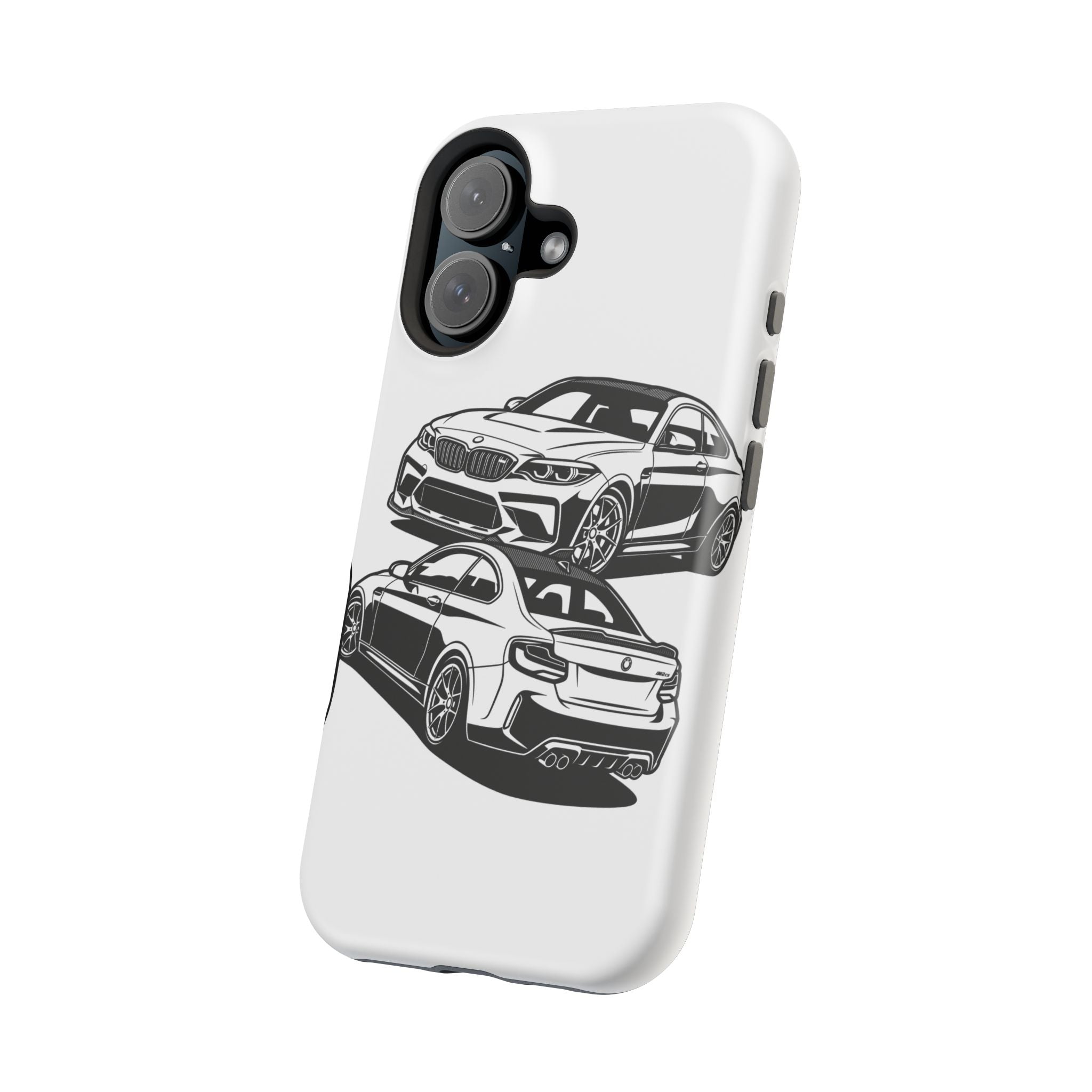 Magnetic Impact-Resistant Phone Case — Black/White Sports Coupe